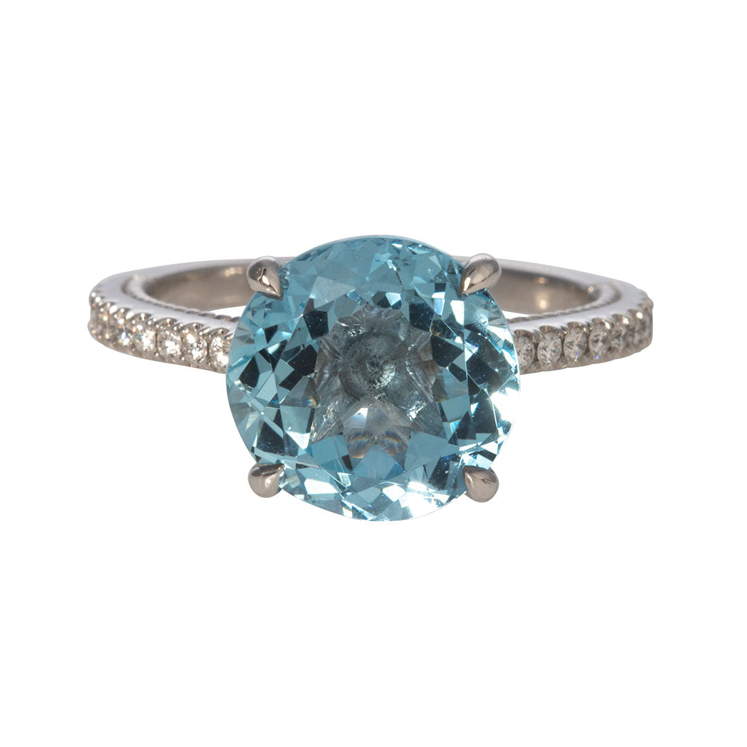 3.68ct Round Aquamarine & Diamond Pavé Platinum Ring