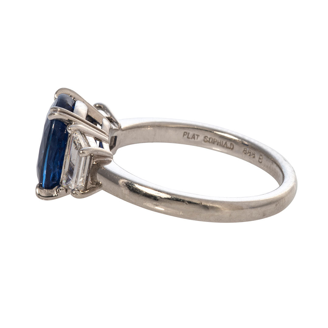 3.43ct Oval Sapphire & Diamond Three Stone Platinum Ring