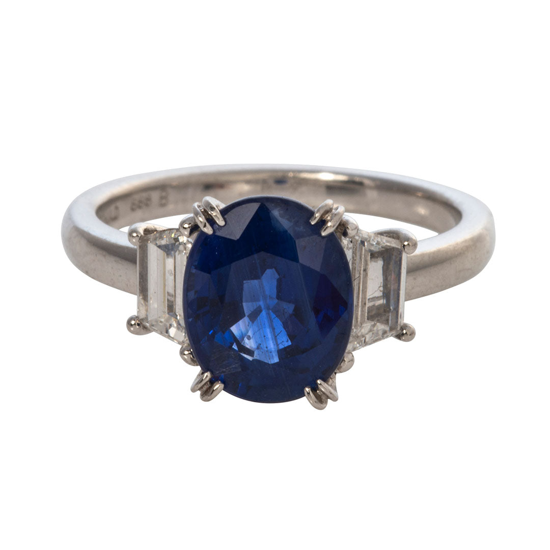 3.43ct Oval Sapphire & Diamond Three Stone Platinum Ring