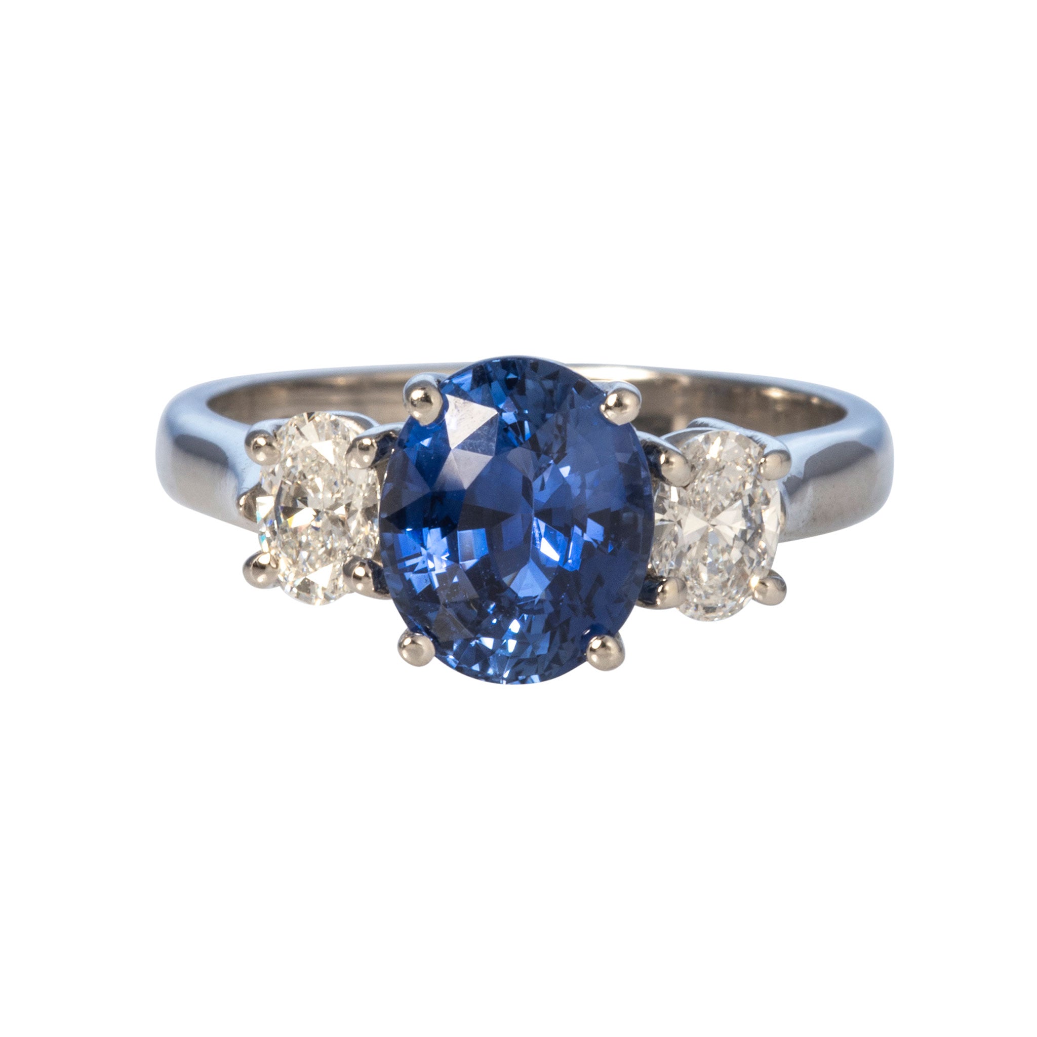 2.20ctw Oval Sapphire & Diamond Three-Stone Platinum Ring