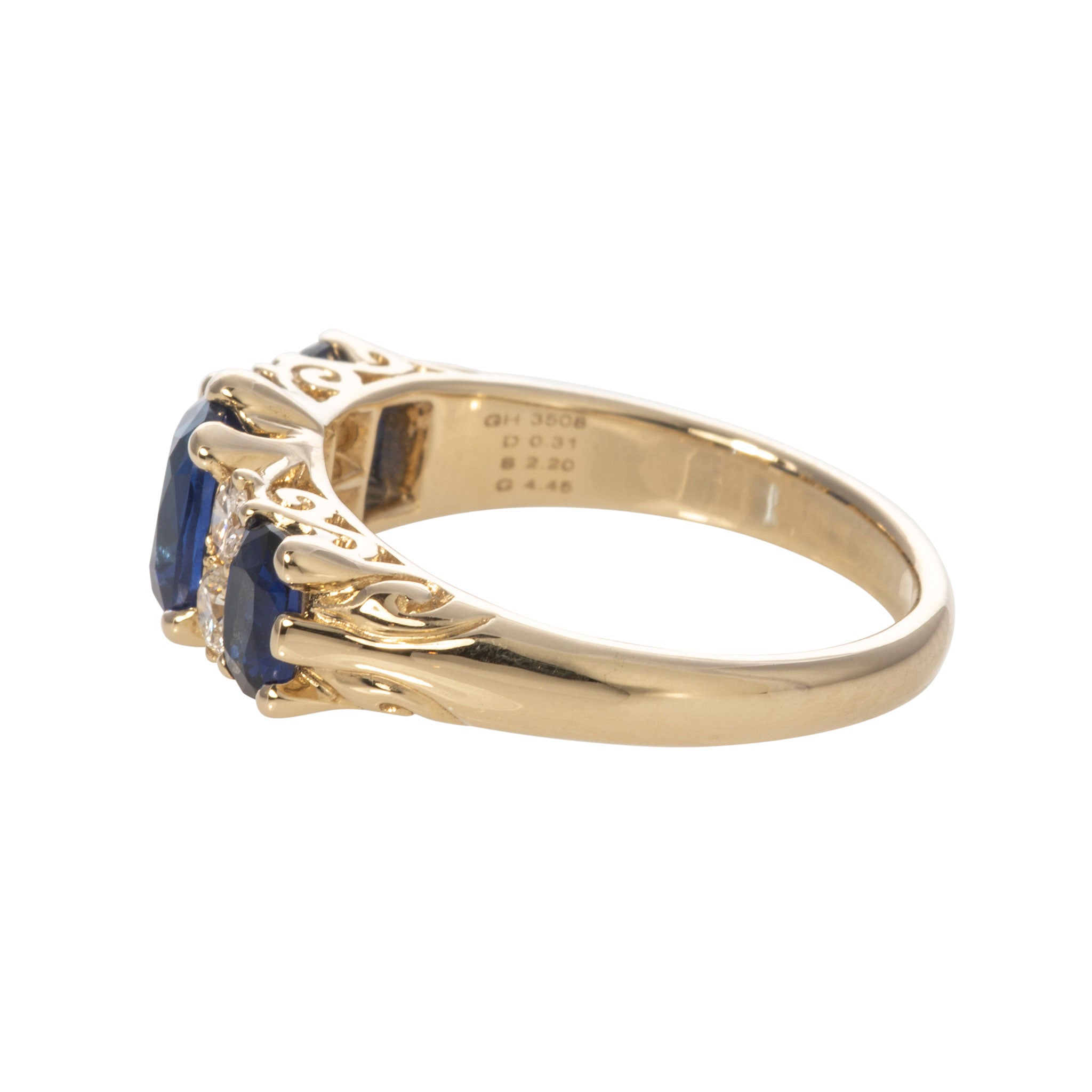 Victorian Style 3 Stone Sapphire & Diamond 14K Gold Ring