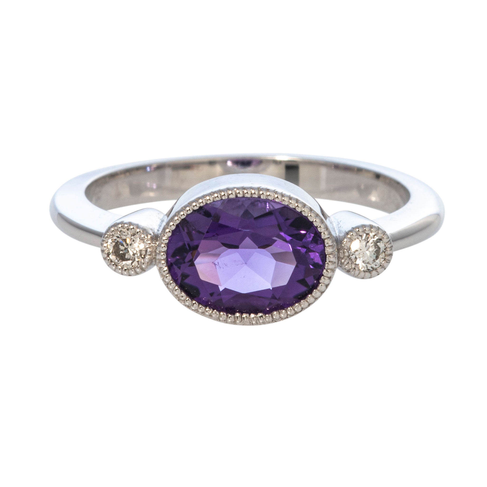 Oval Amethyst & Round Diamond 14K White Gold Ring