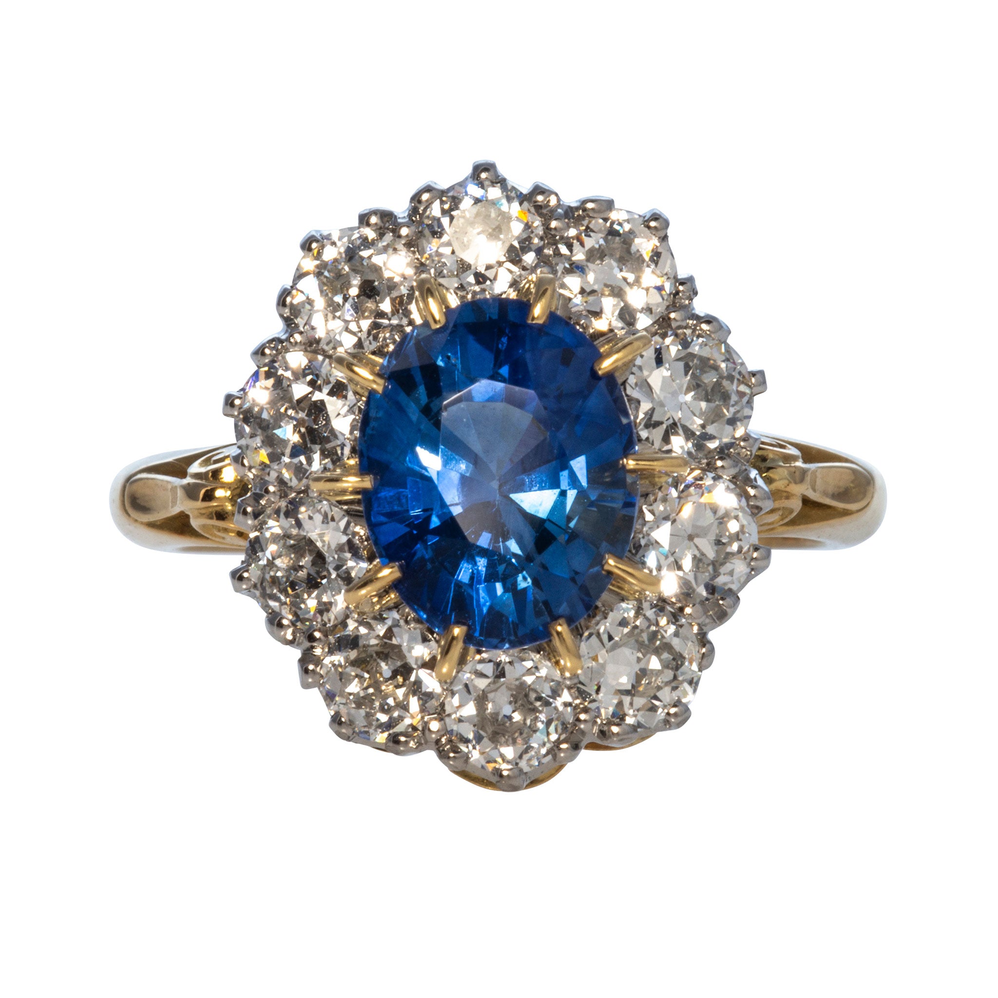 Victorian Style 2.79ct Oval Sapphire & Diamond Cluster Engagement Ring