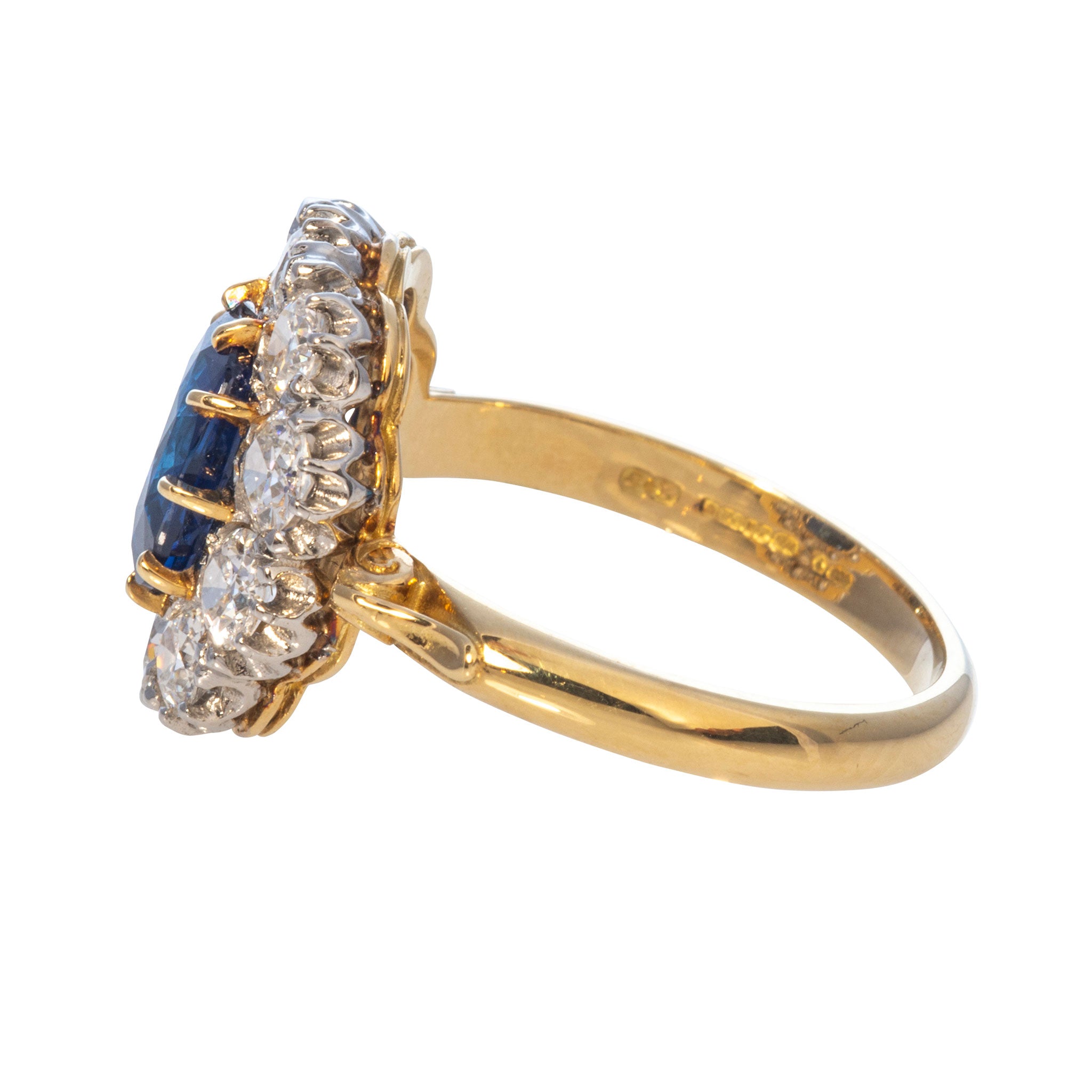 Victorian Style 1.98ct Cushion Sapphire & Diamond Cluster Ring