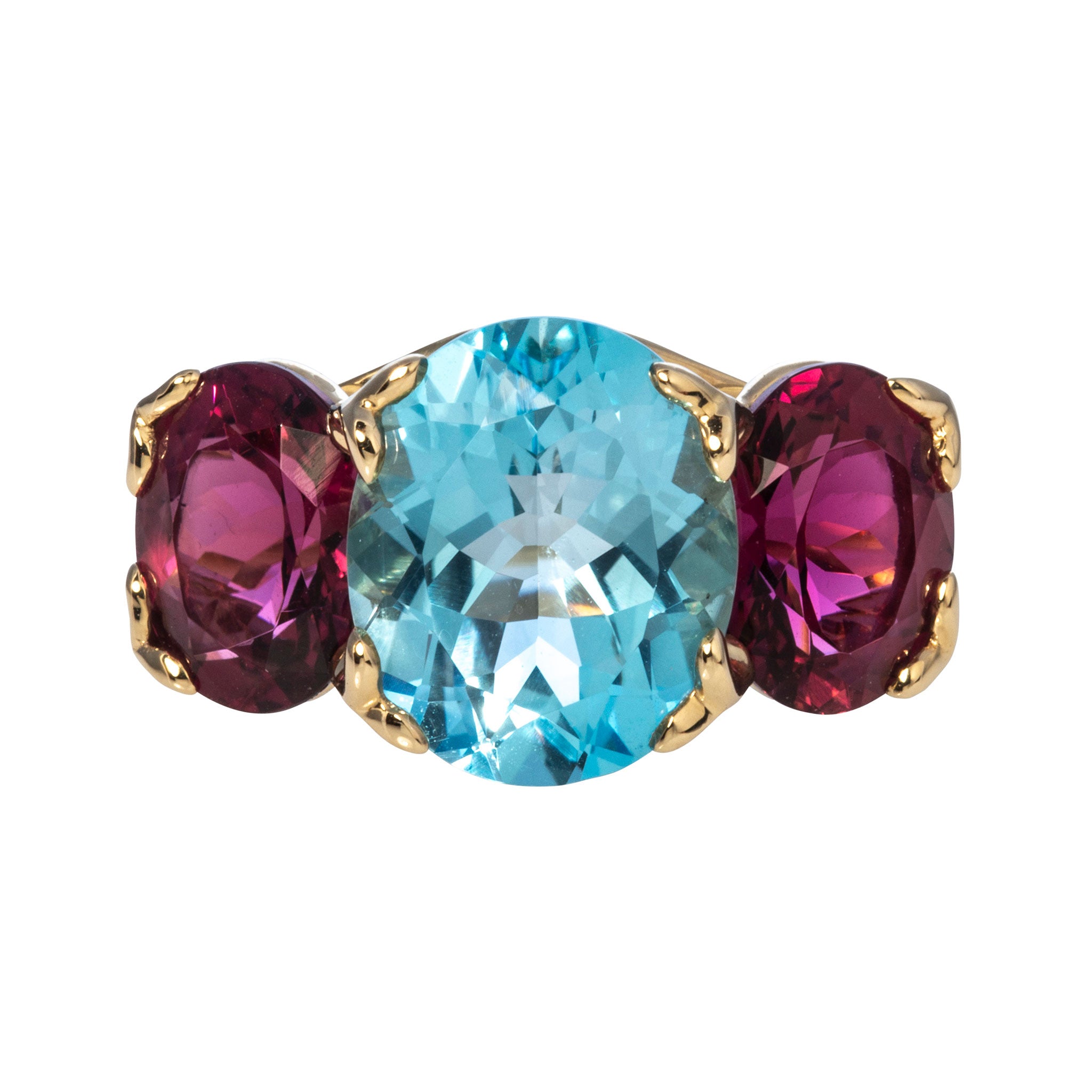 Blue Topaz & Pink Tourmaline 14K Gold River Ring