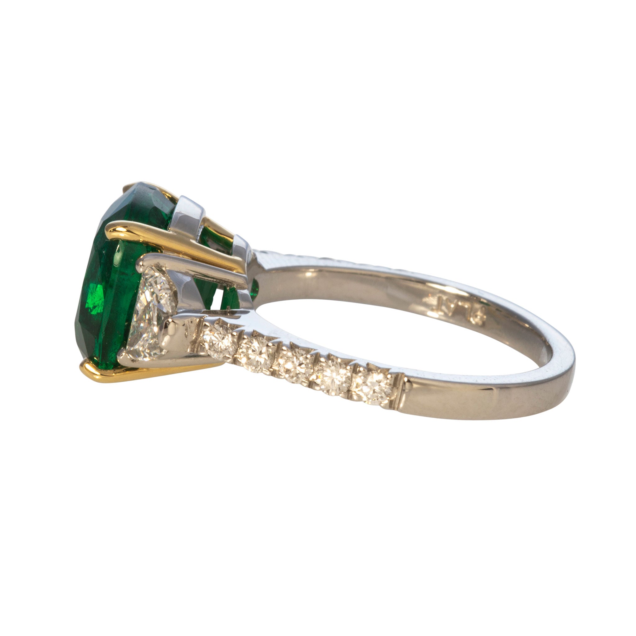 4.96ct Cushion Emerald & Half-Moon Diamond 18K Gold Platinum Ring