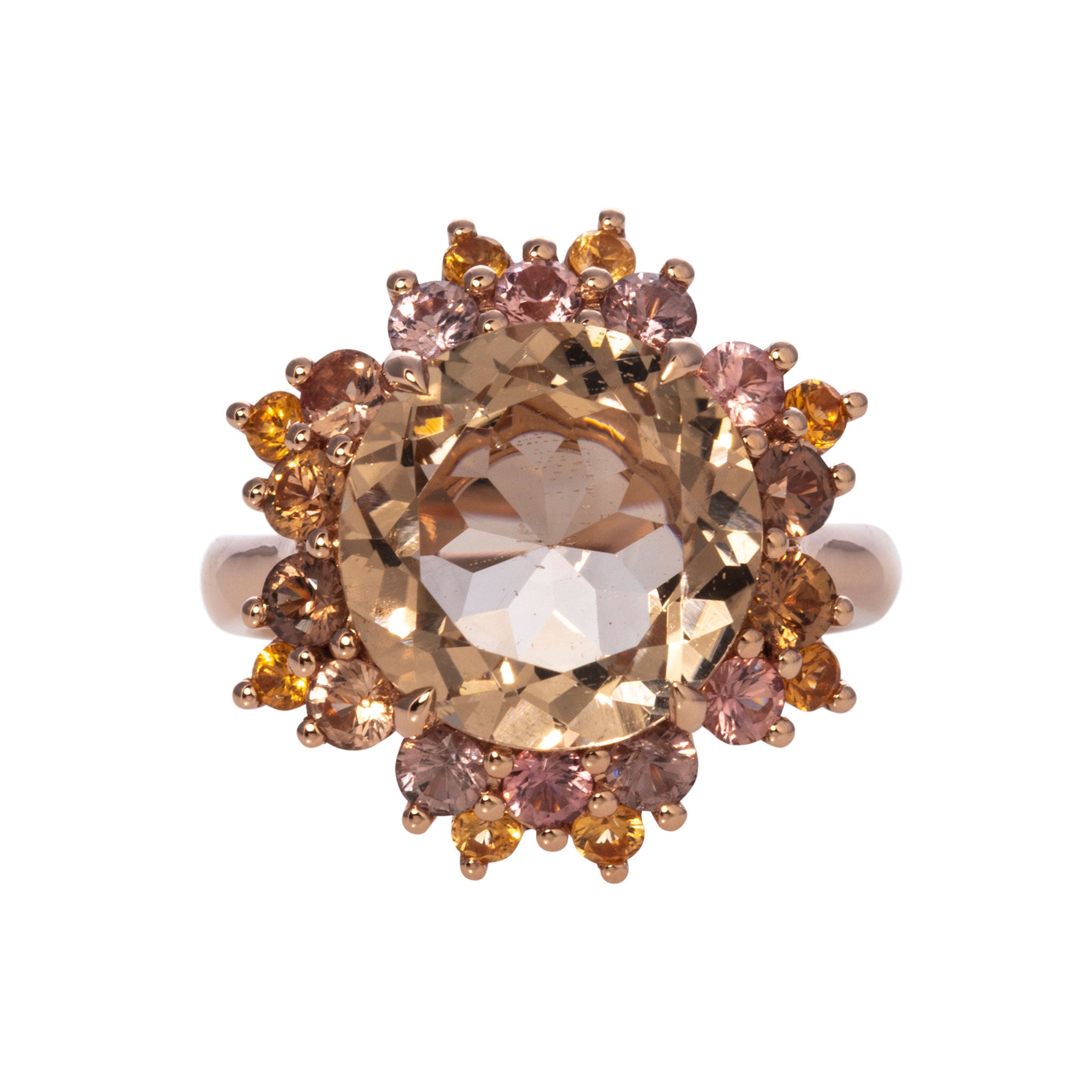 Smoky Quartz, Mandarin Garnet & Mixed Sapphire 14K Rose Gold Ring