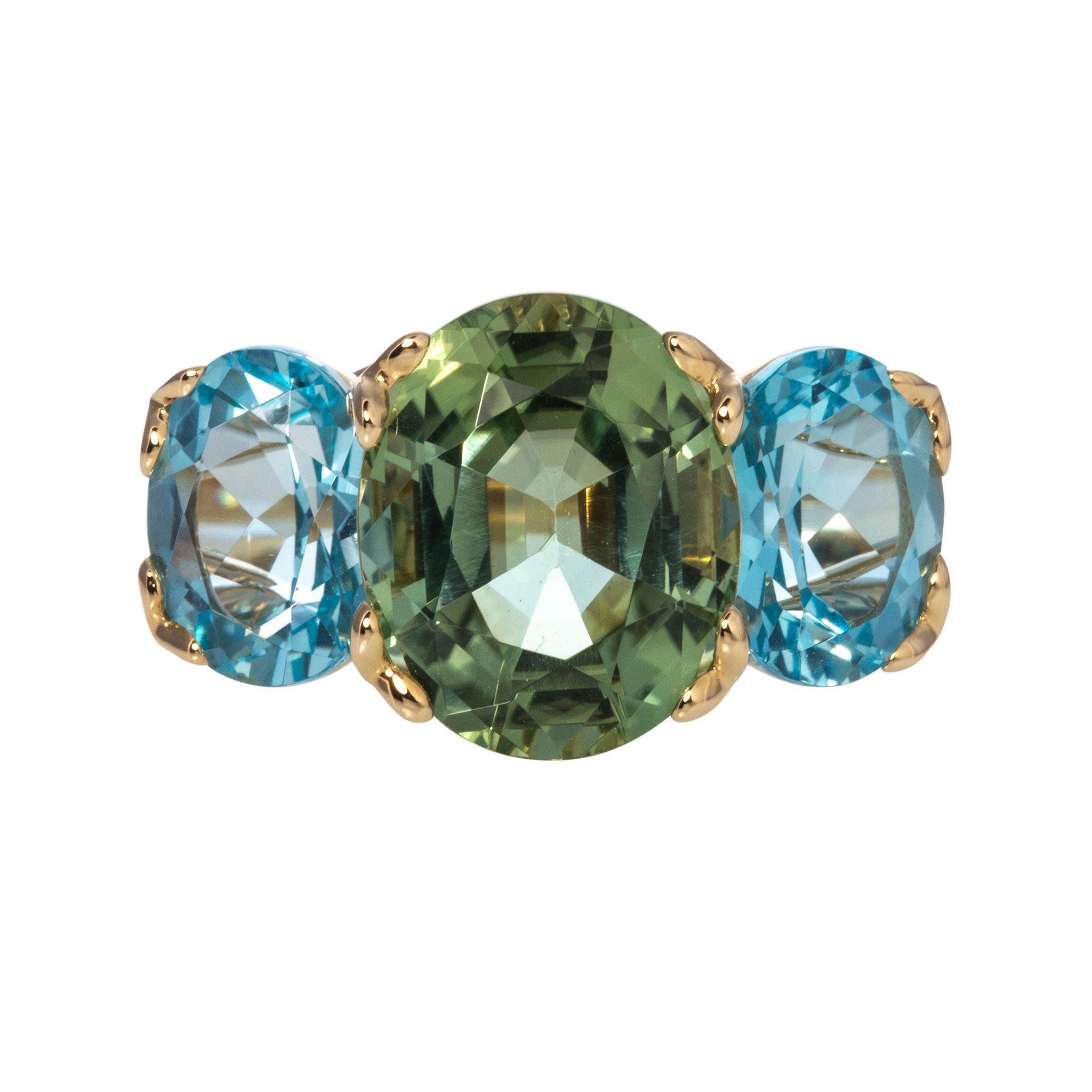 Green Tourmaline & Blue Topaz 14K Gold River Ring