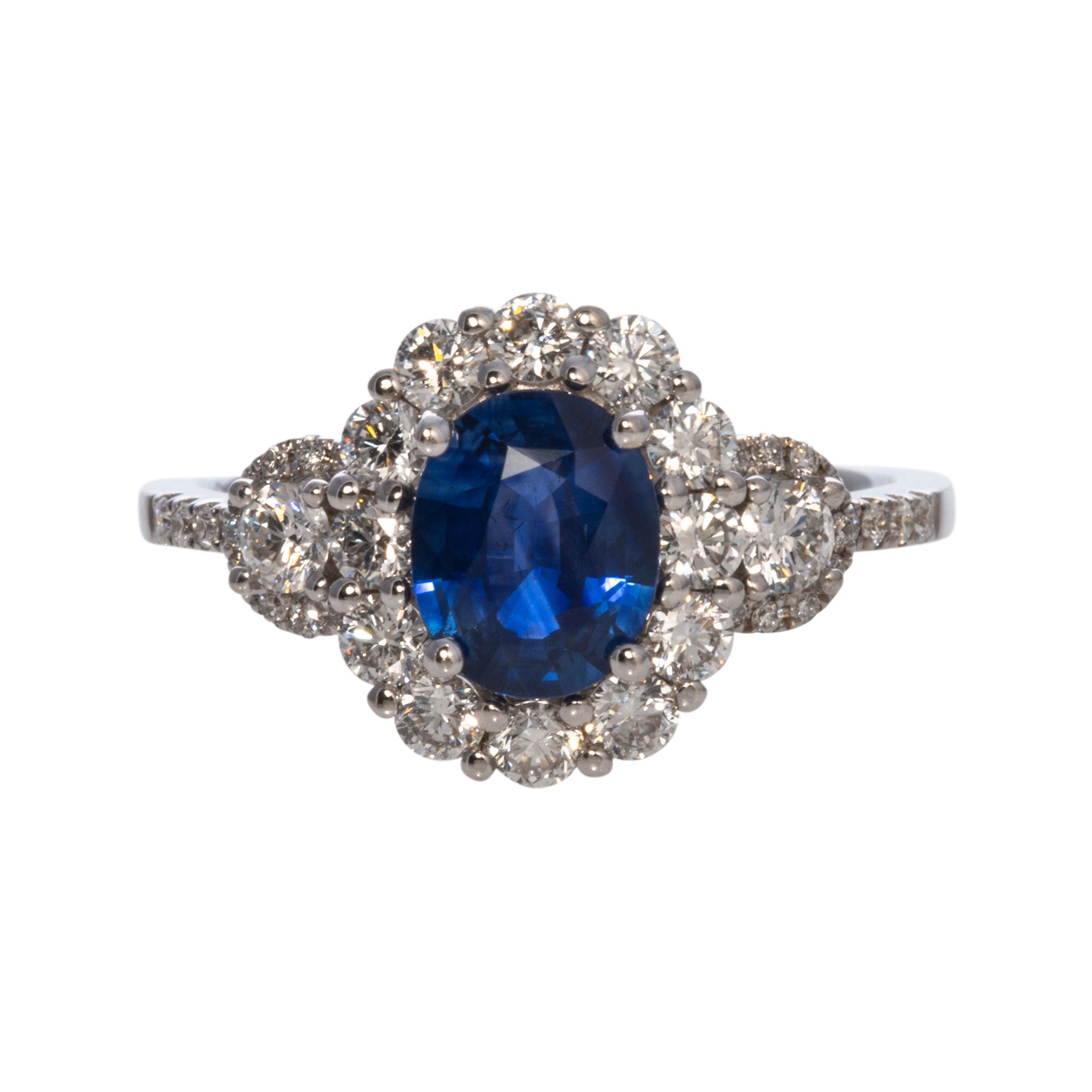 1ct Oval Sapphire & .79ctw Diamond Halo 18K White Gold Ring