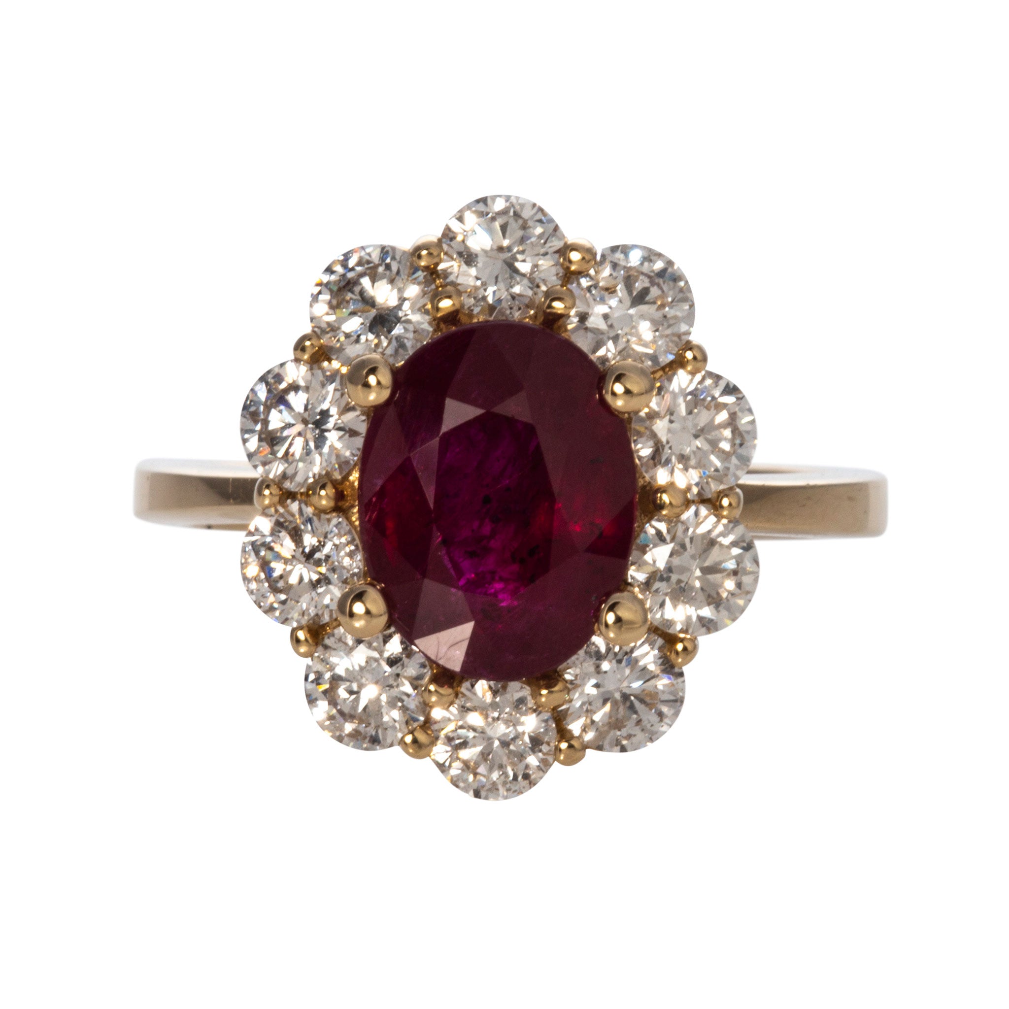 Oval Ruby & Diamond Cluster 14K Yellow Gold Ring