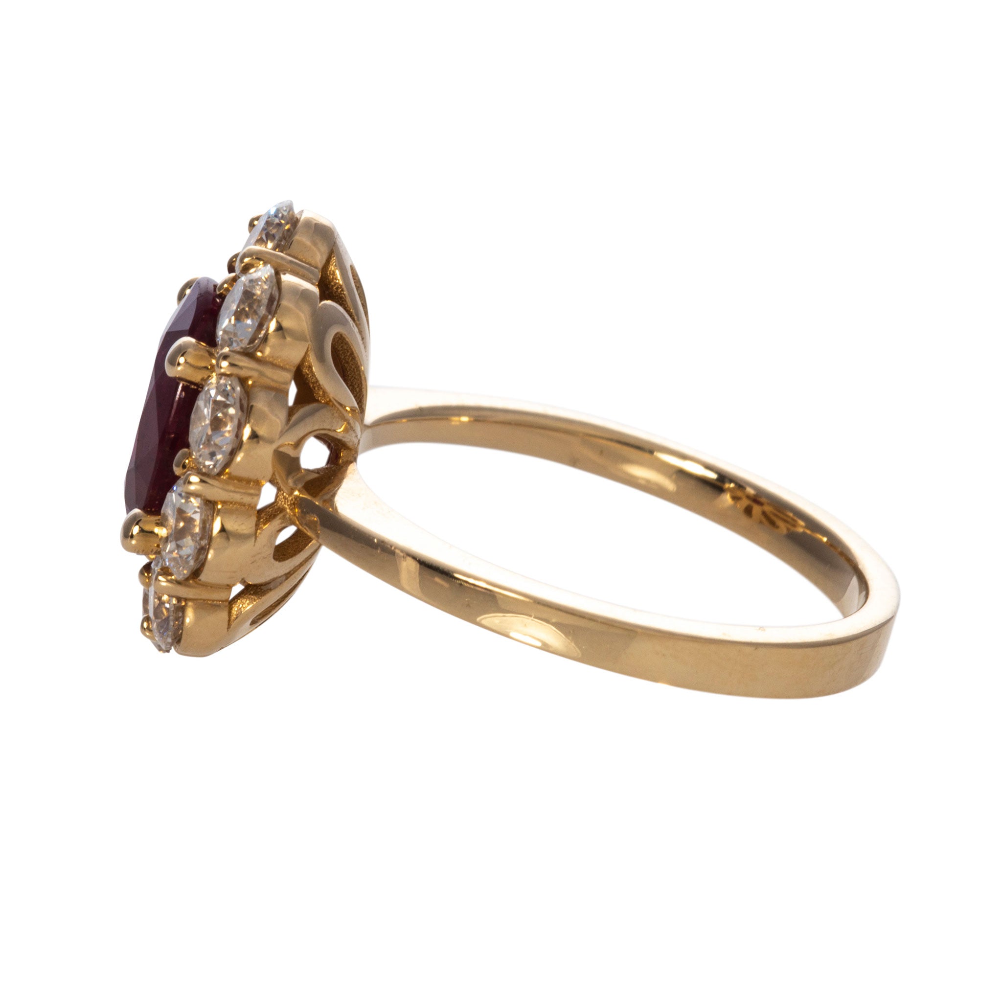 Oval Ruby & Diamond Cluster 14K Yellow Gold Ring