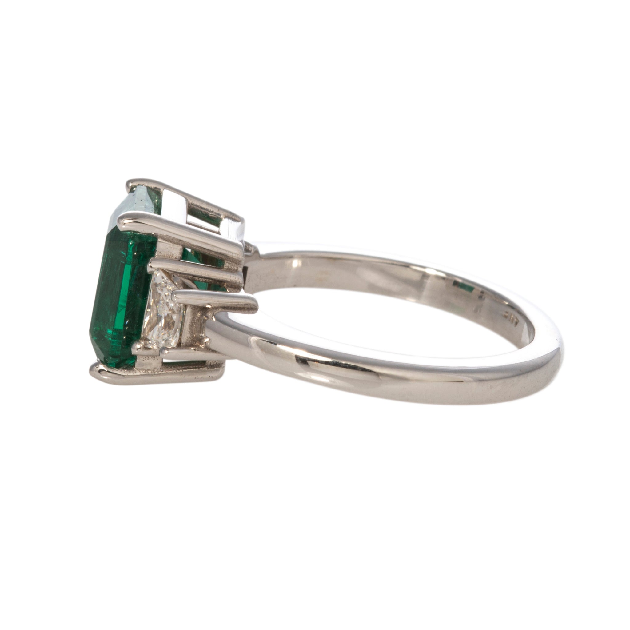 3.39ct Emerald & Diamond Three-Stone 18K Gold Ring