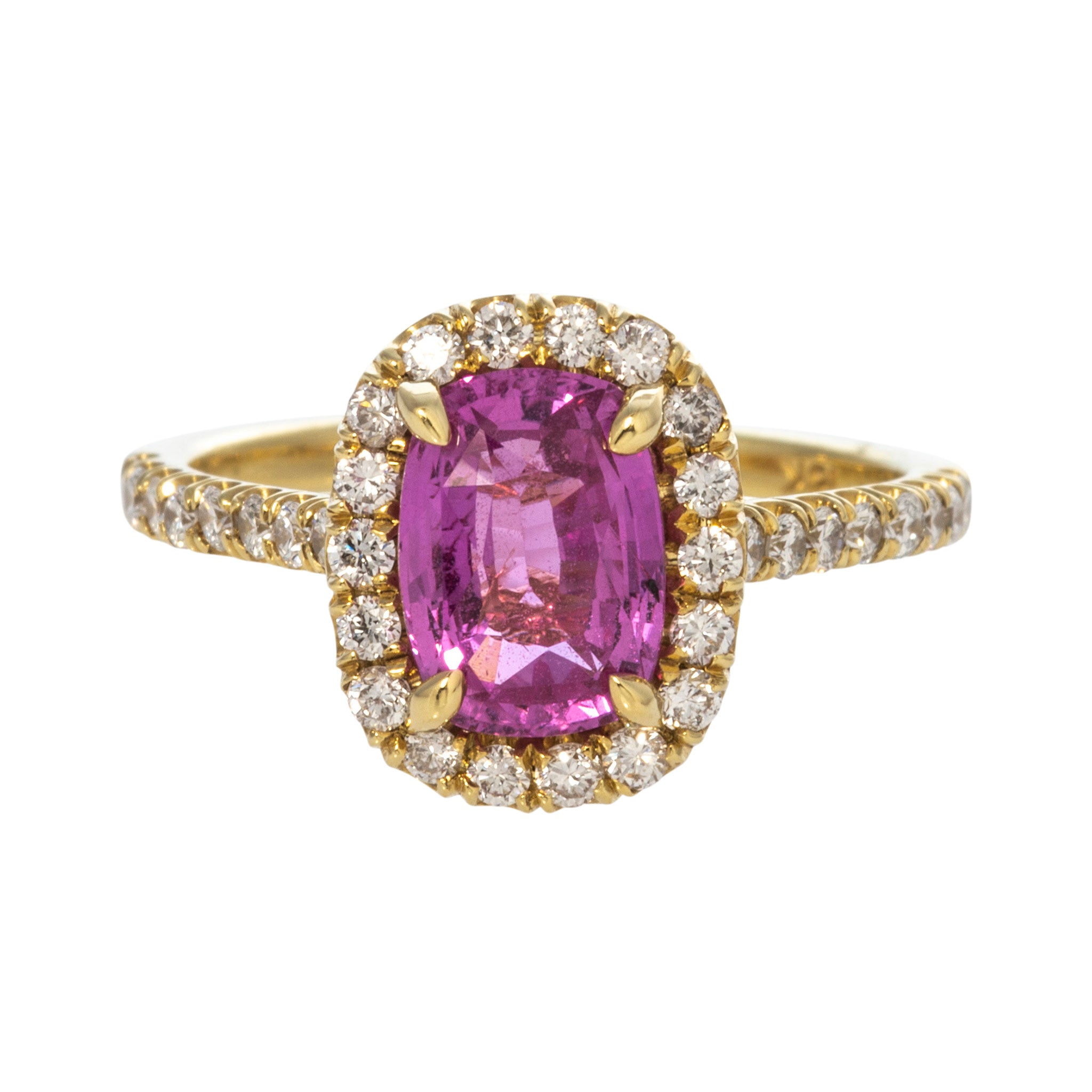 2.10ctw Pink Sapphire & Diamond Pavé 18K Yellow Gold Ring