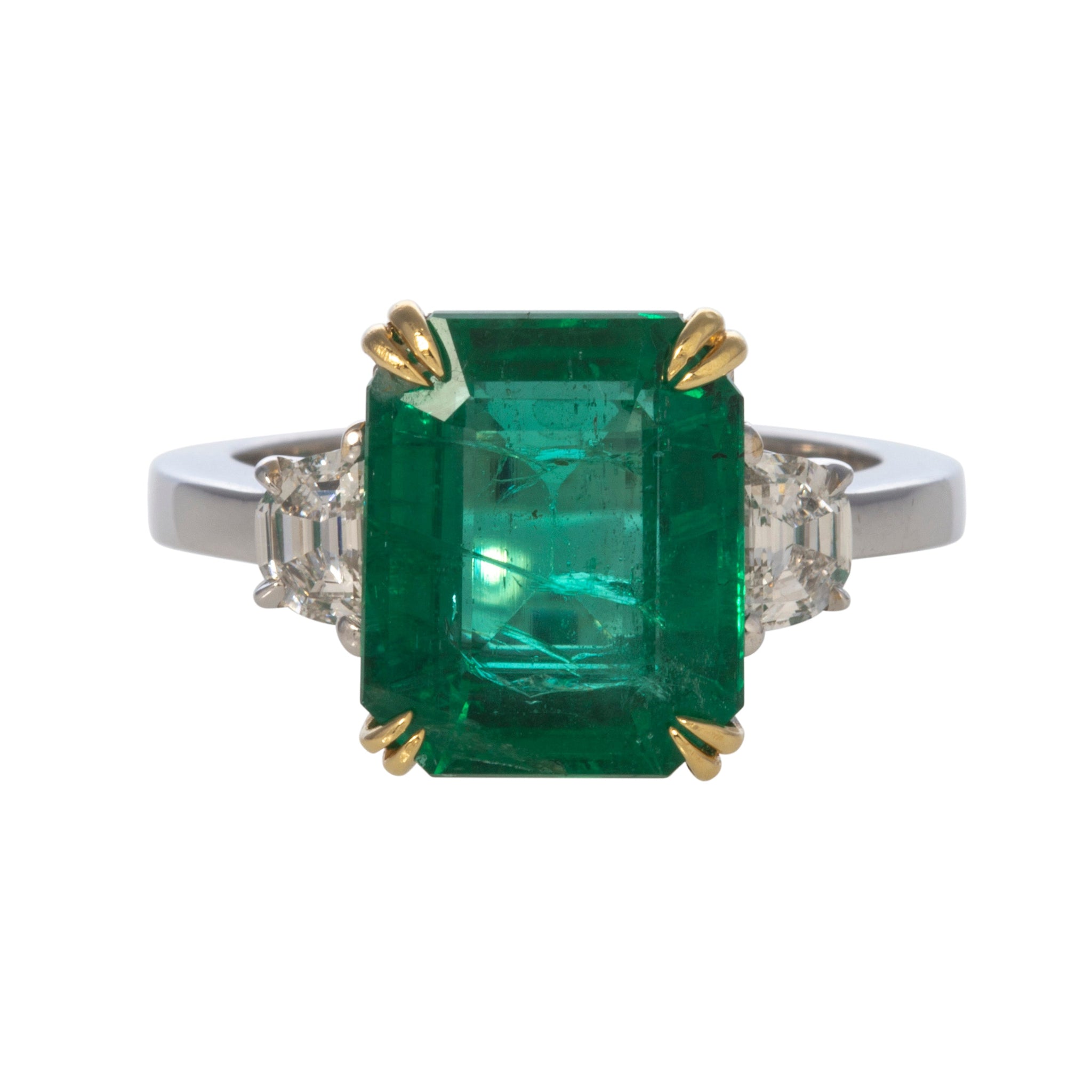 4.99ct Emerald & Diamond Three-Stone 18K Gold Ring