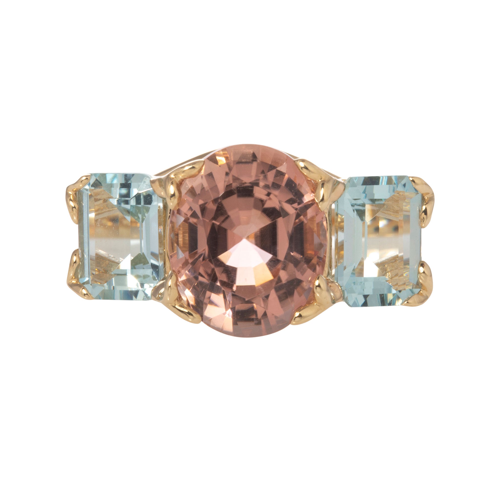 Pink Tourmaline & Aquamarine 14K Gold River Ring