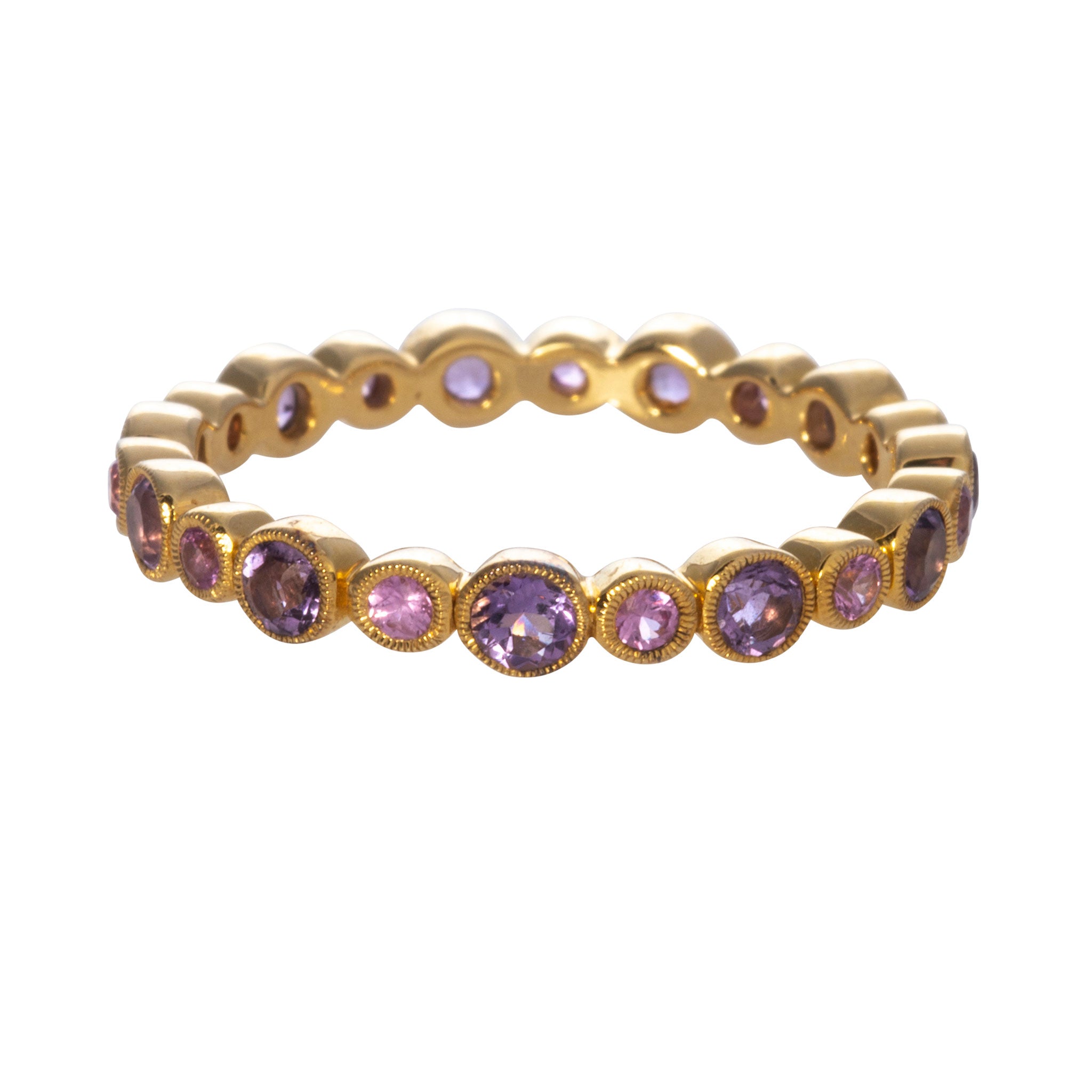 Amethyst & Pink Sapphire Bezel Eternity 14K Yellow Gold Band