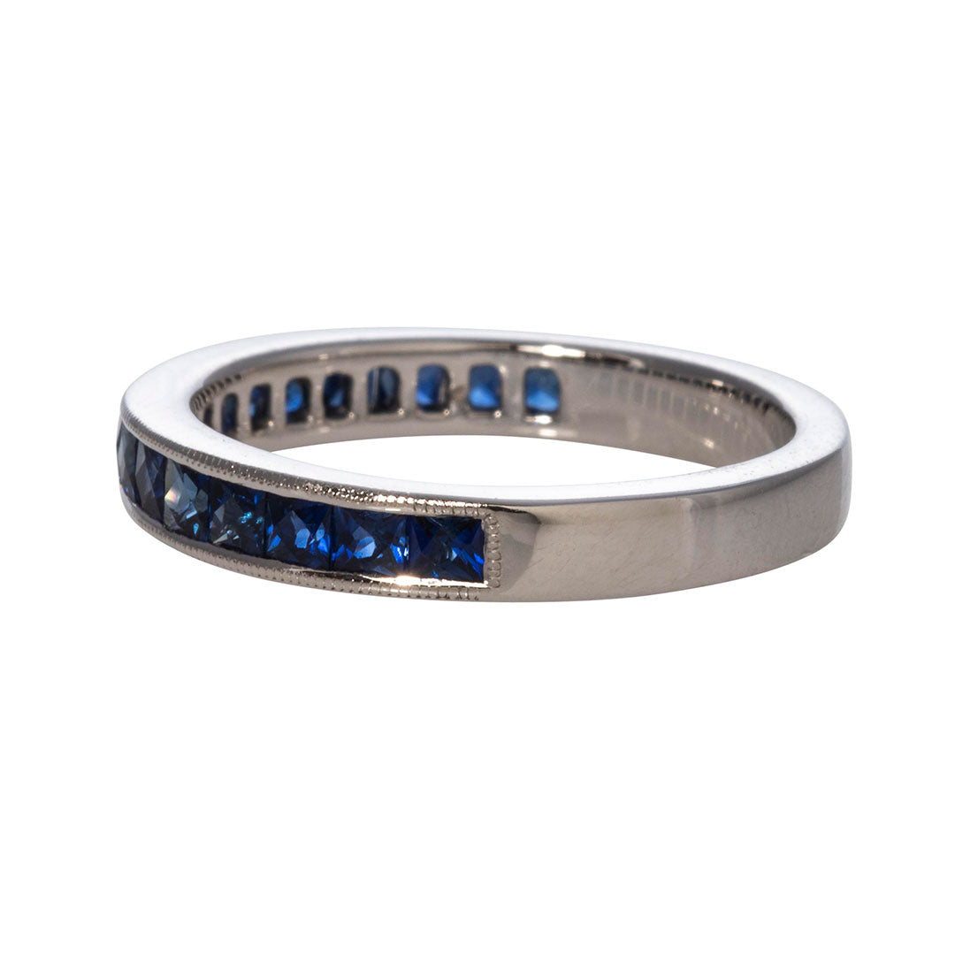 Princess Cut Blue Sapphire 14K White Gold Halfway Band