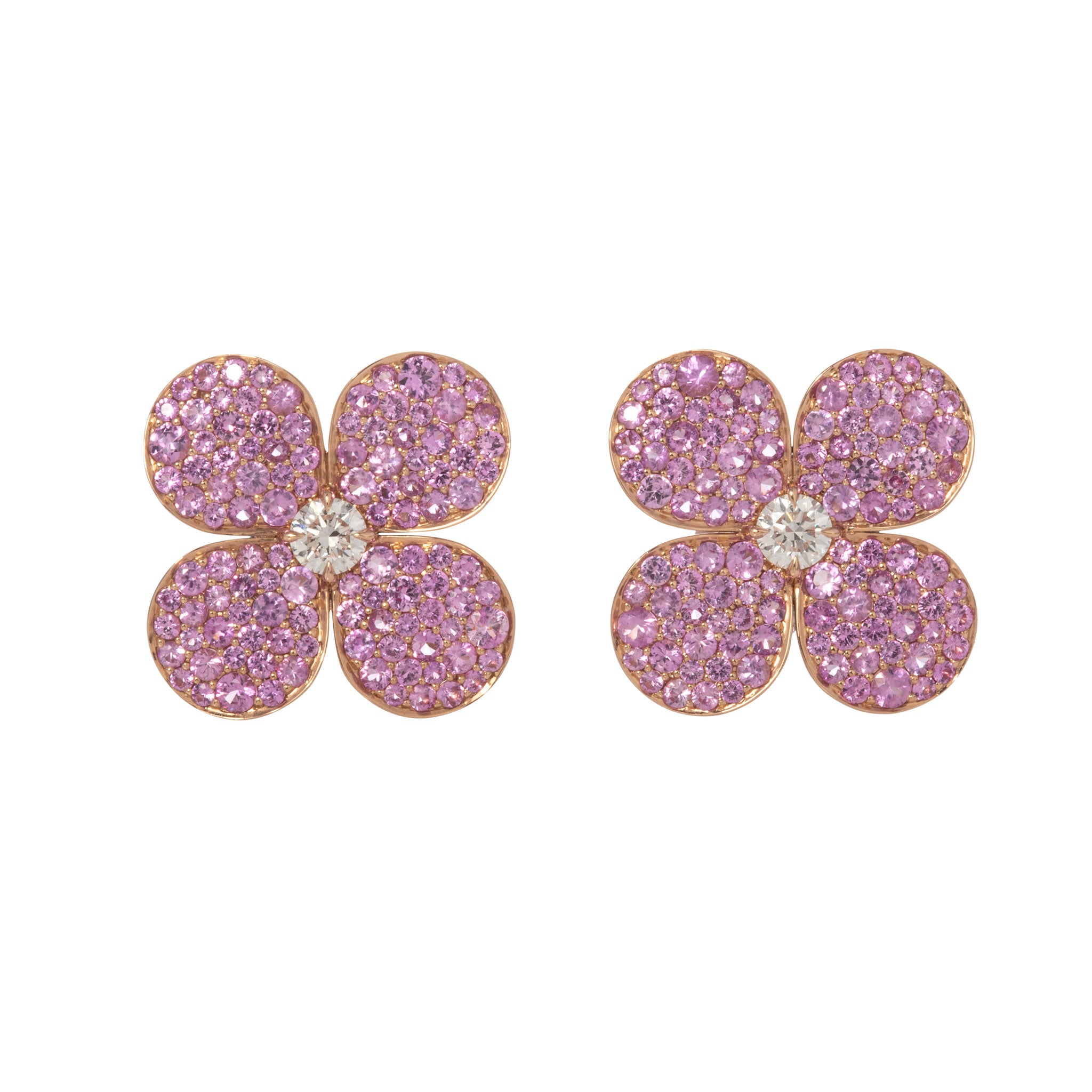 Diamond & Pink Sapphire Pavé 18K Rose Gold Flower Earrings