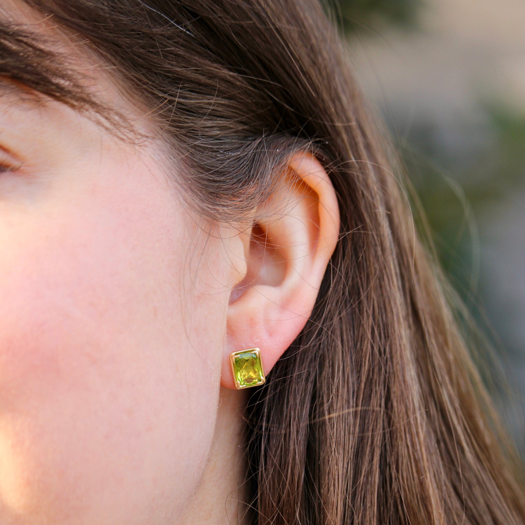 Peridot 14K Yellow Gold River Stud Earrings