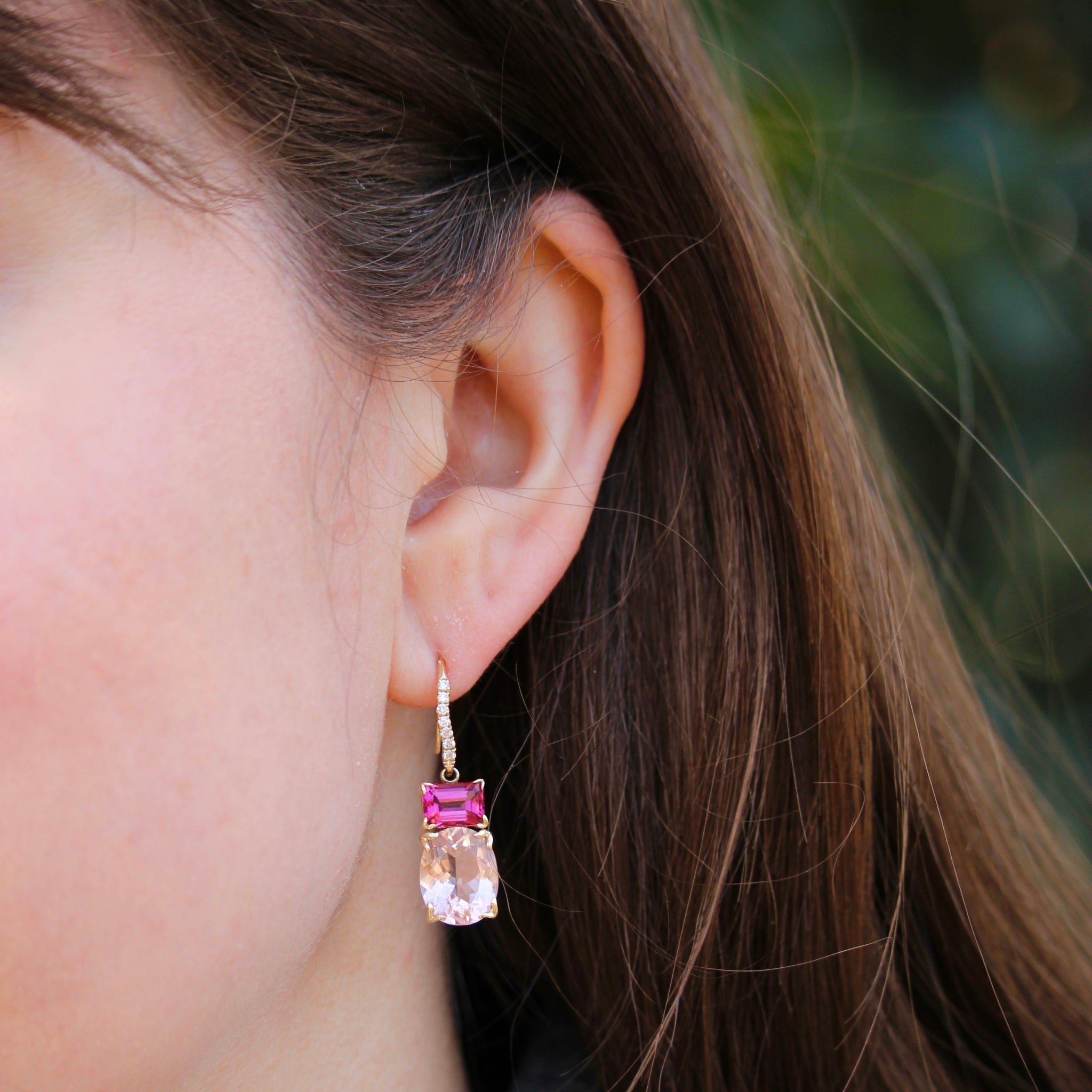 Morganite & Pink Tourmaline 14K Gold River Earrings