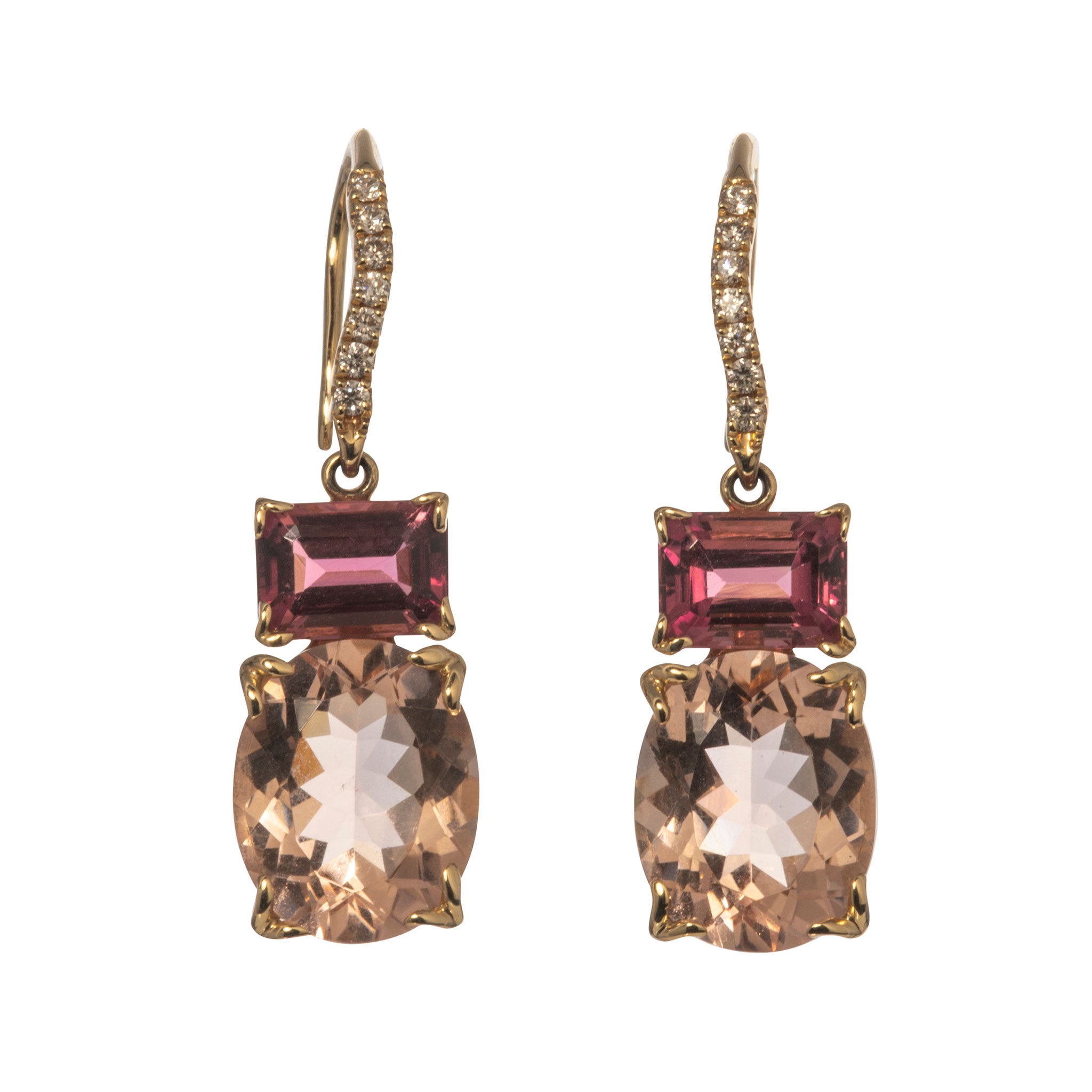 Morganite & Pink Tourmaline 14K Gold River Earrings