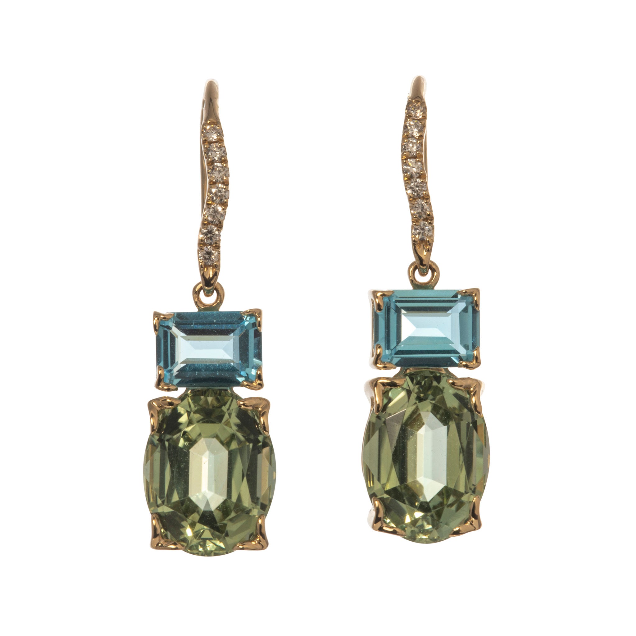 Green Tourmaline & Blue Topaz 14K Gold River Earrings