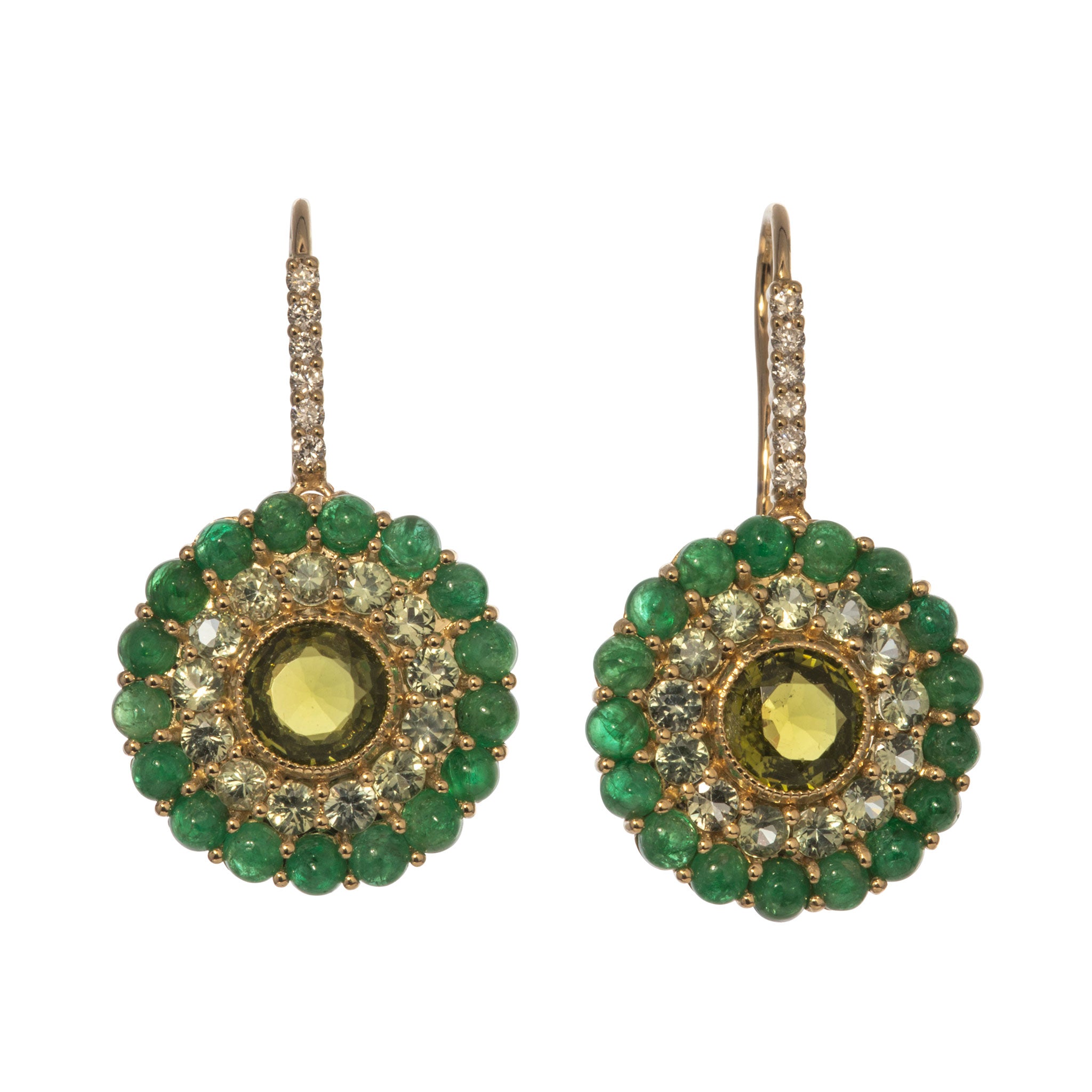 Emerald, Green Tourmaline & Sapphire 14K Yellow Gold Earrings