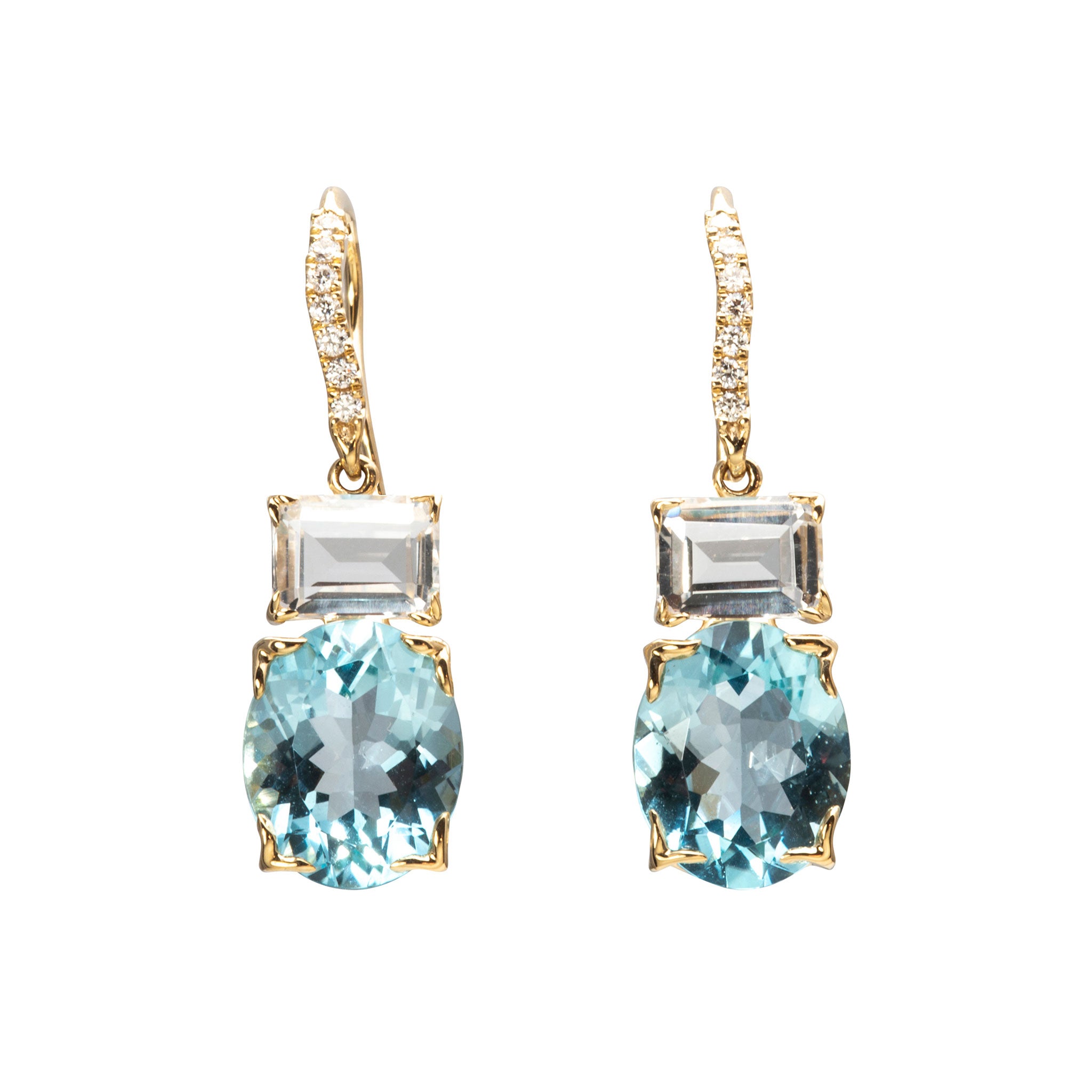 Blue & White Topaz 14K Gold River Earrings