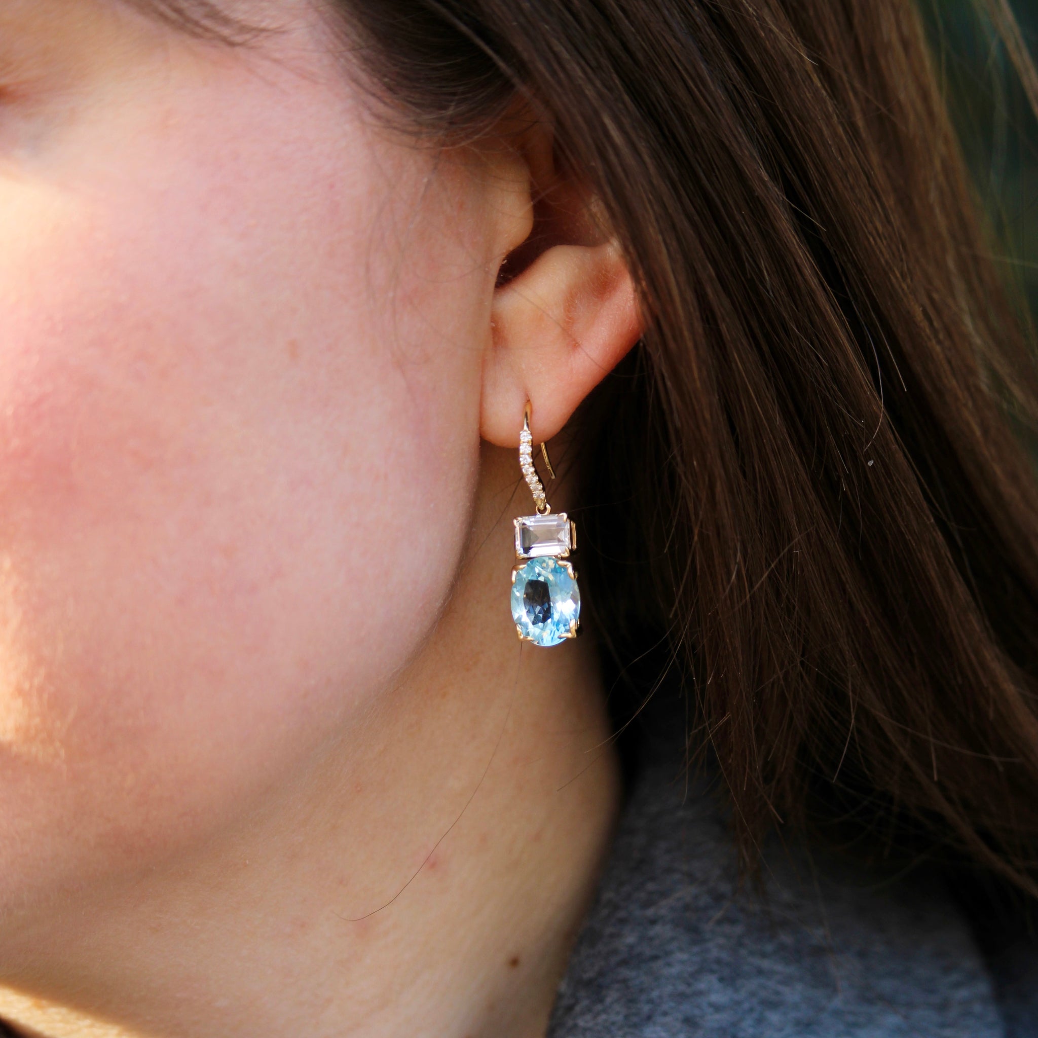 Blue & White Topaz 14K Gold River Earrings