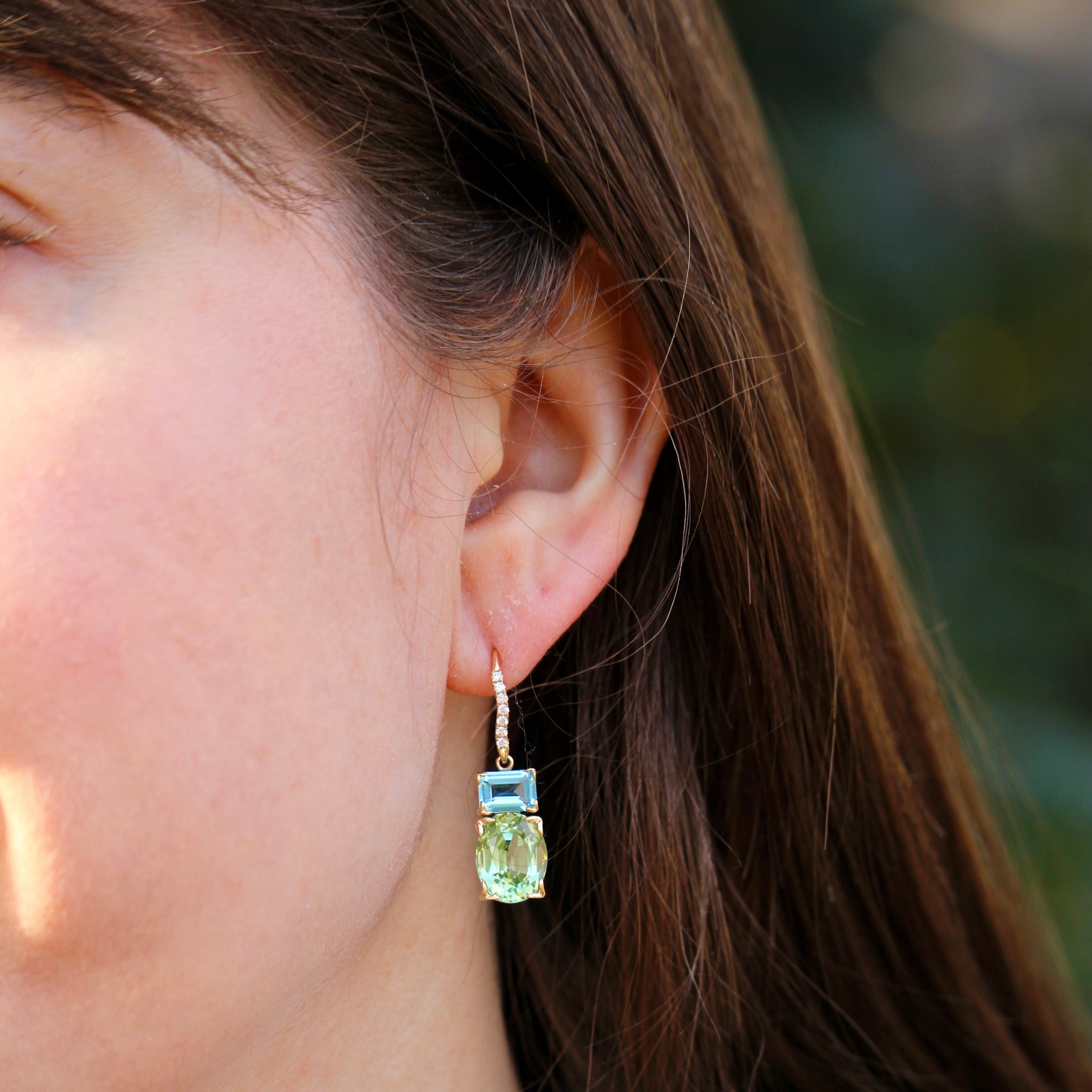 Green Tourmaline & Blue Topaz 14K Gold River Earrings