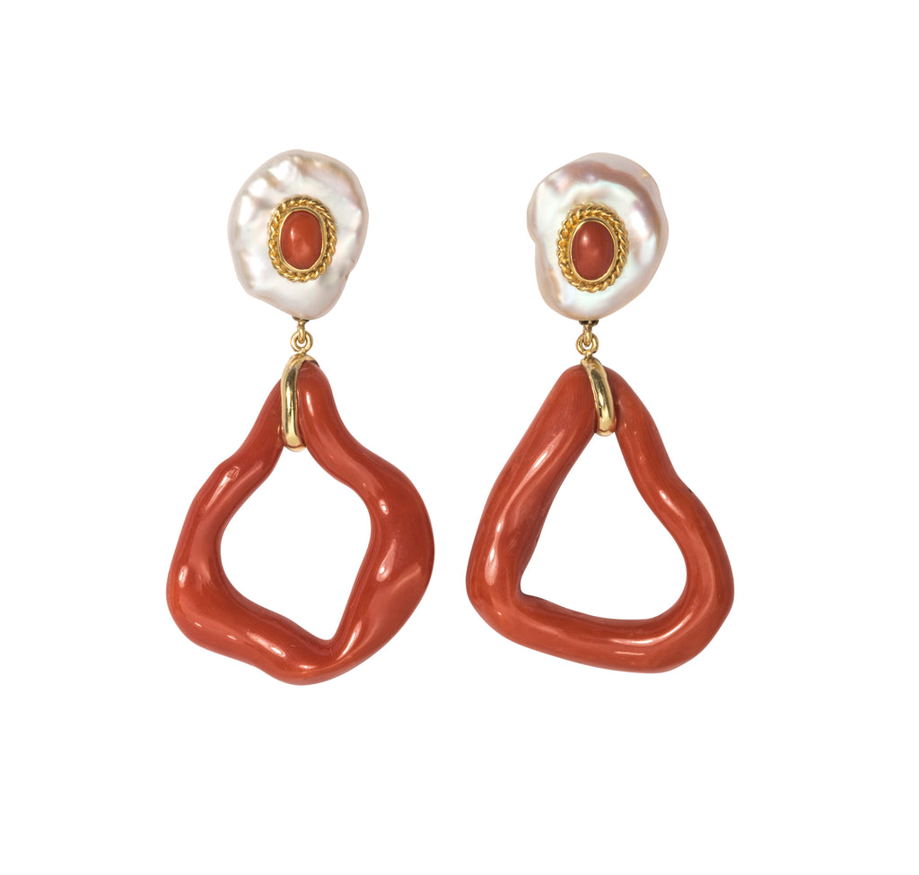 Mazza Cornflake Pearl & Coral Drop Earrings