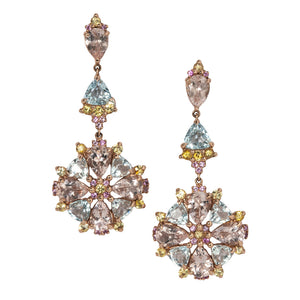 Morganite, Aquamarine, Multi Sapphire 14K Rose Gold Drop Earrings