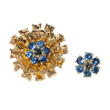 Blue Sapphire 14K Yellow Gold Flower Jacket Earrings