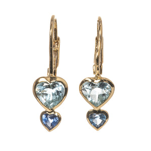 Aquamarine & Sapphire 14K Yellow Gold Heart Earrings