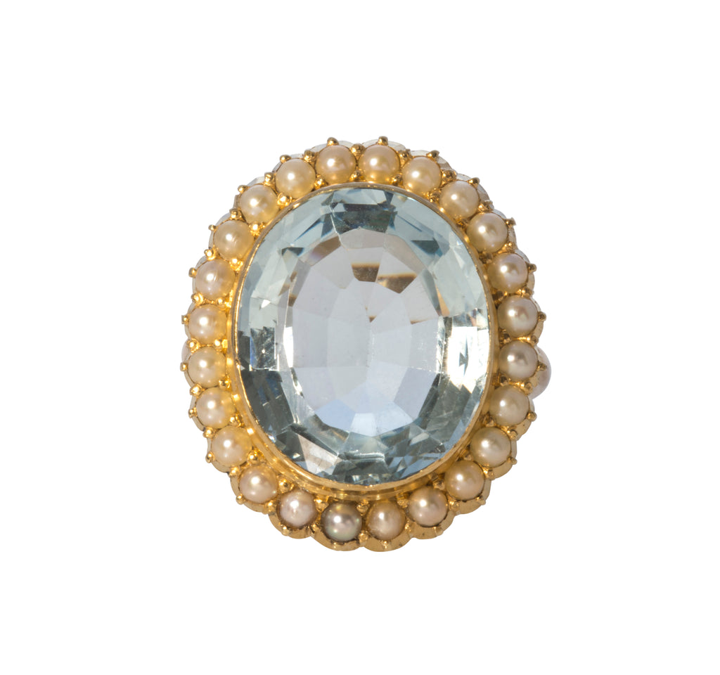 Victorian Aquamarine & Seed Pearl Ring