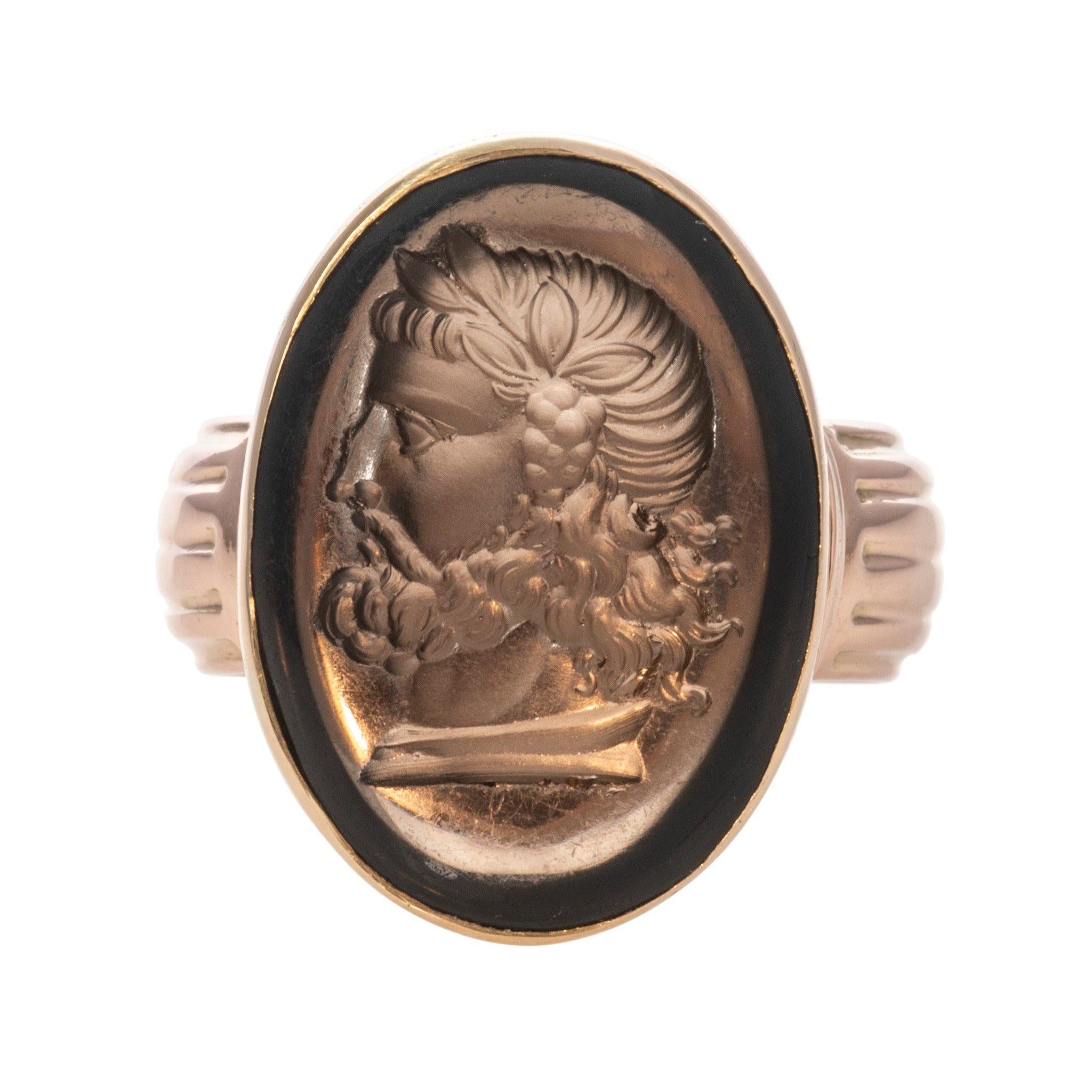 Victorian Smoky Quartz Intaglio 14K Gold Ring