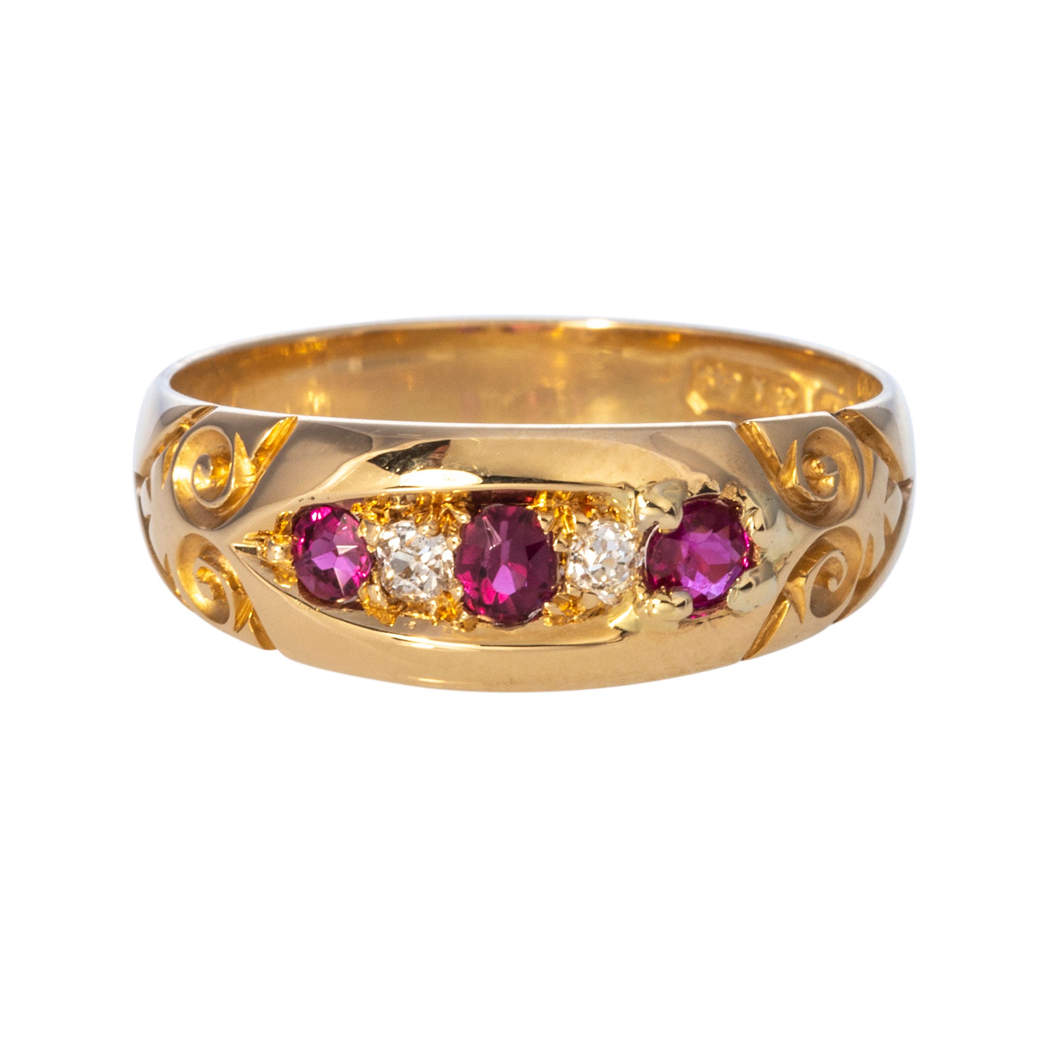 Victorian Ruby & Diamond Five-Stone 18K Yellow Gold Ring