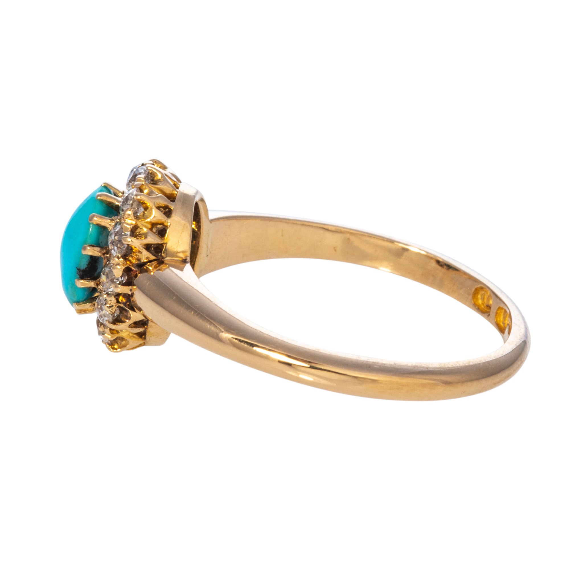 Victorian Turquoise & Diamond Cluster 18K Gold Ring