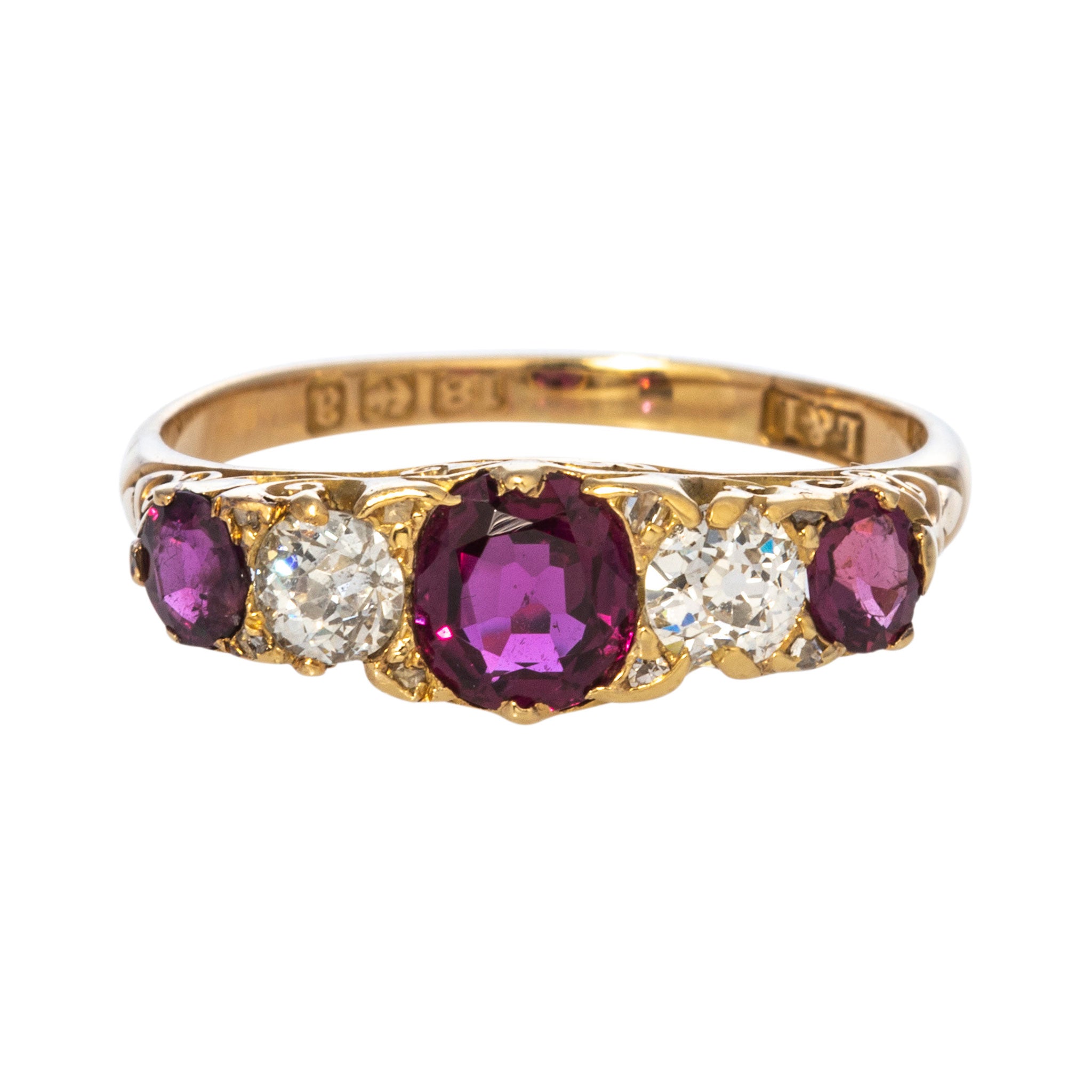 Victorian Ruby & Diamond Five-Stone 18K Yellow Gold Ring