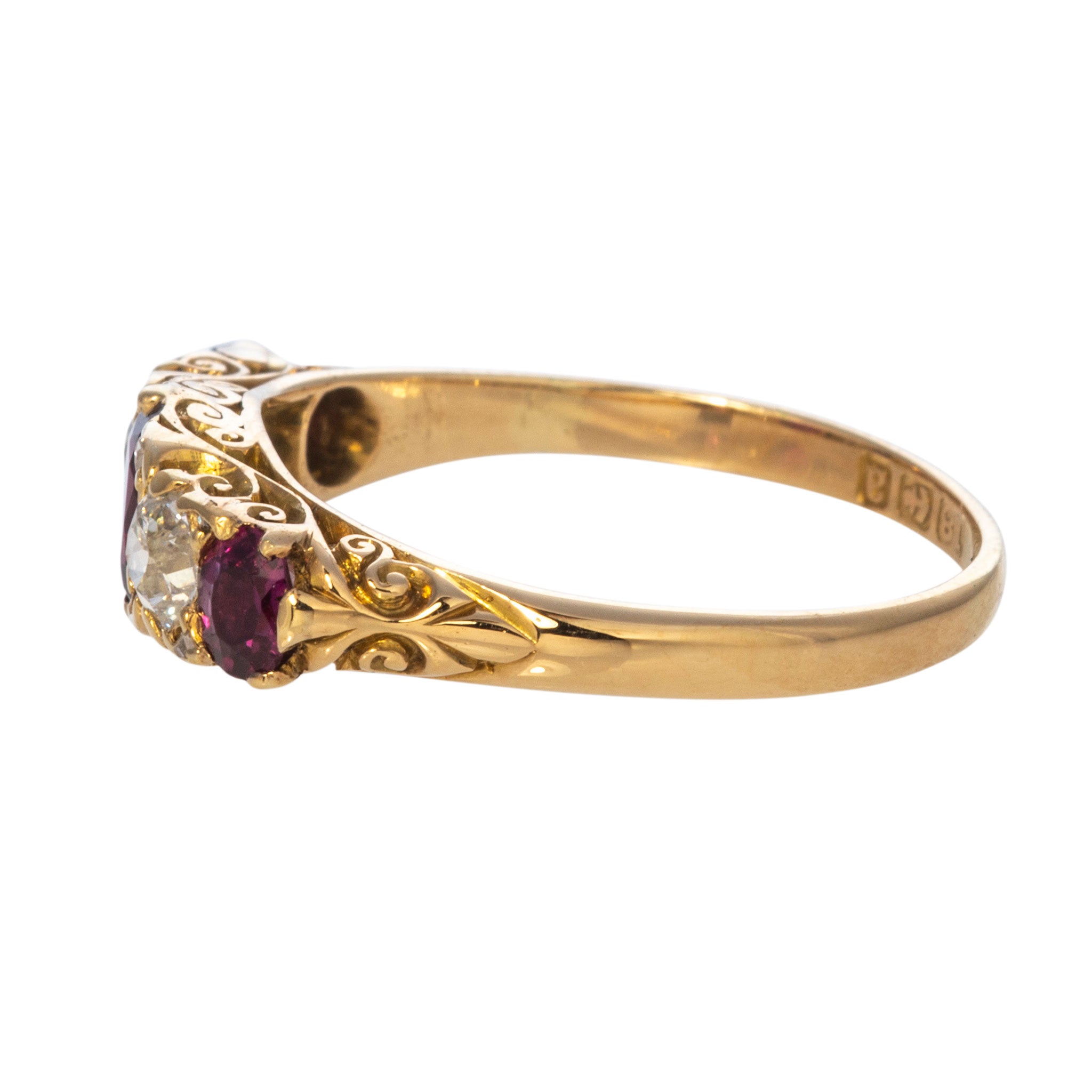 Victorian Ruby & Diamond Five-Stone 18K Yellow Gold Ring