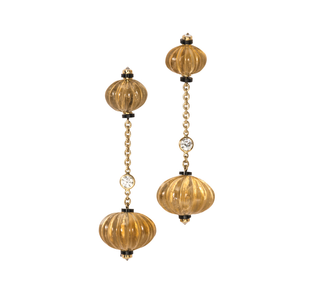 Estate Onyx, Diamond & Citrine Bauble Drop Earrings