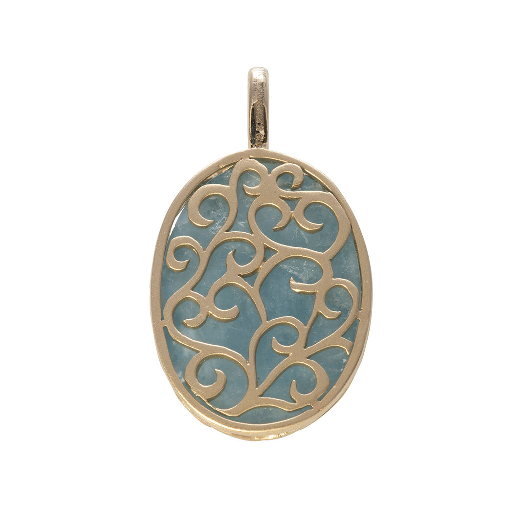 Oval Aquamarine 14K Yellow Gold Jasmine Pendant