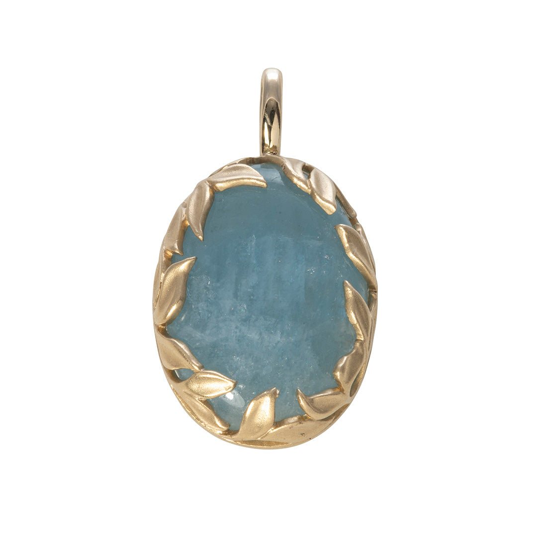 Oval Aquamarine 14K Yellow Gold Jasmine Pendant