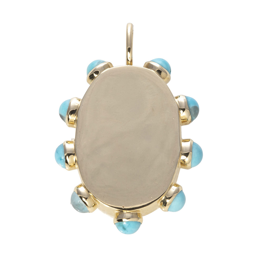 Turquoise Bezel 14K Yellow Gold Oval Pendant