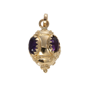 Etruscan Style 14K Gold Amethyst Oval Fob Charm