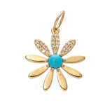 Turquoise & Diamond 14K Yellow Gold Daisy Pendant