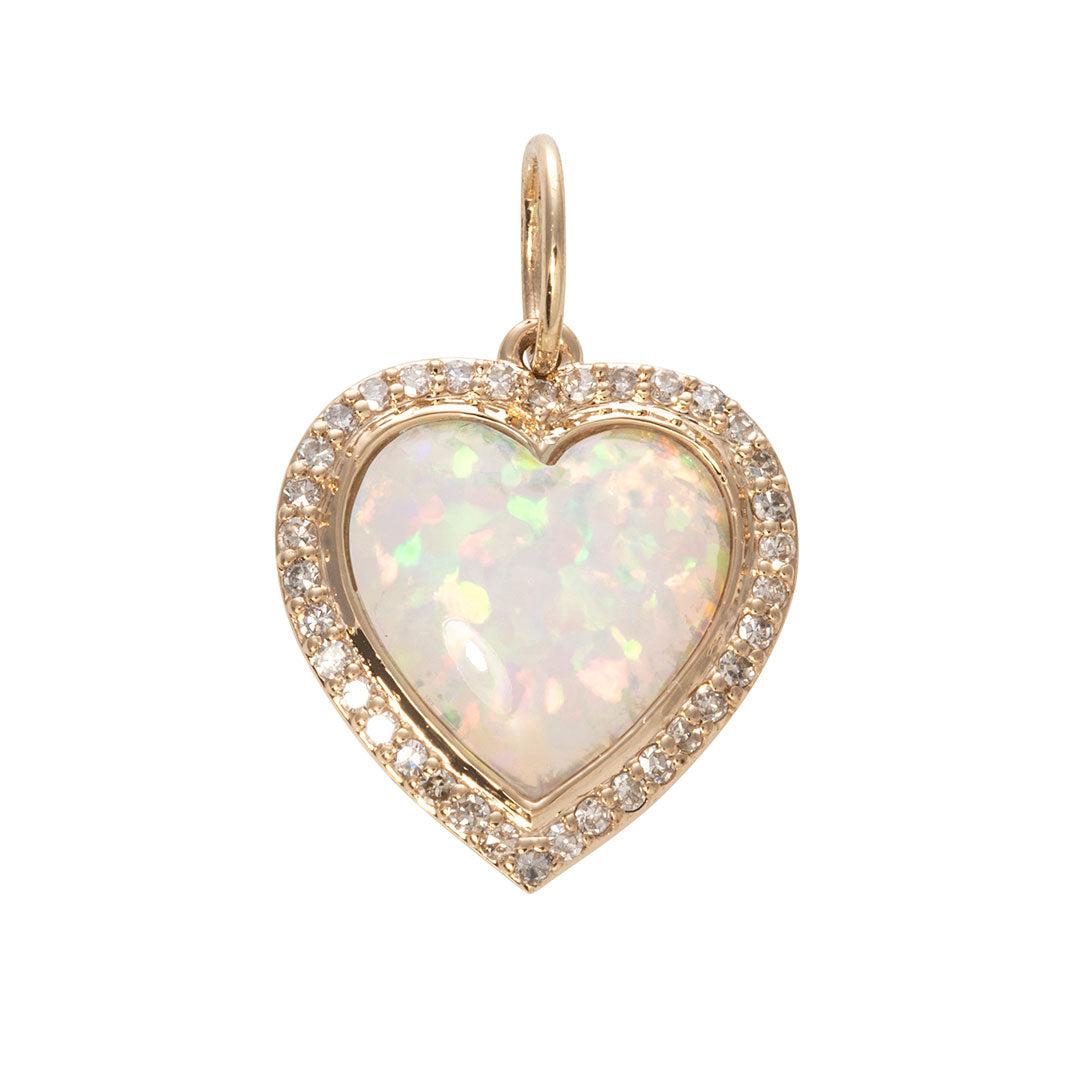 Opal & Diamond 14K Yellow Gold Heart Pendant