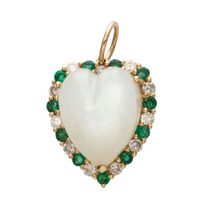 Diamond & Emerald 14K Gold Moonstone Heart Pendant