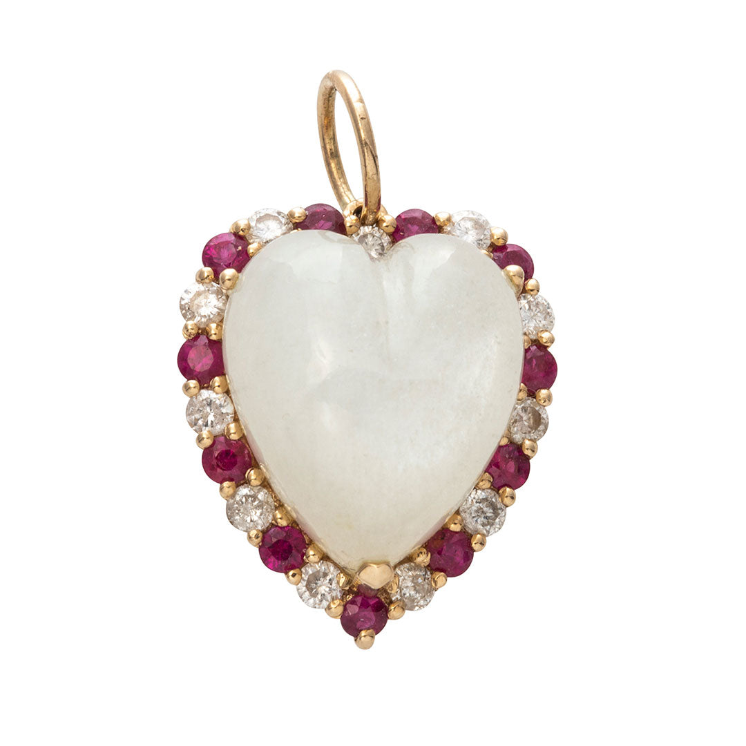 Diamond & Ruby 14K Gold Moonstone Heart Pendant