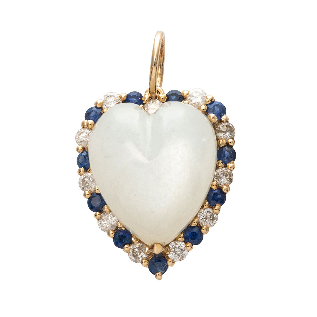 Diamond & Sapphire 14K Gold Moonstone Heart Pendant